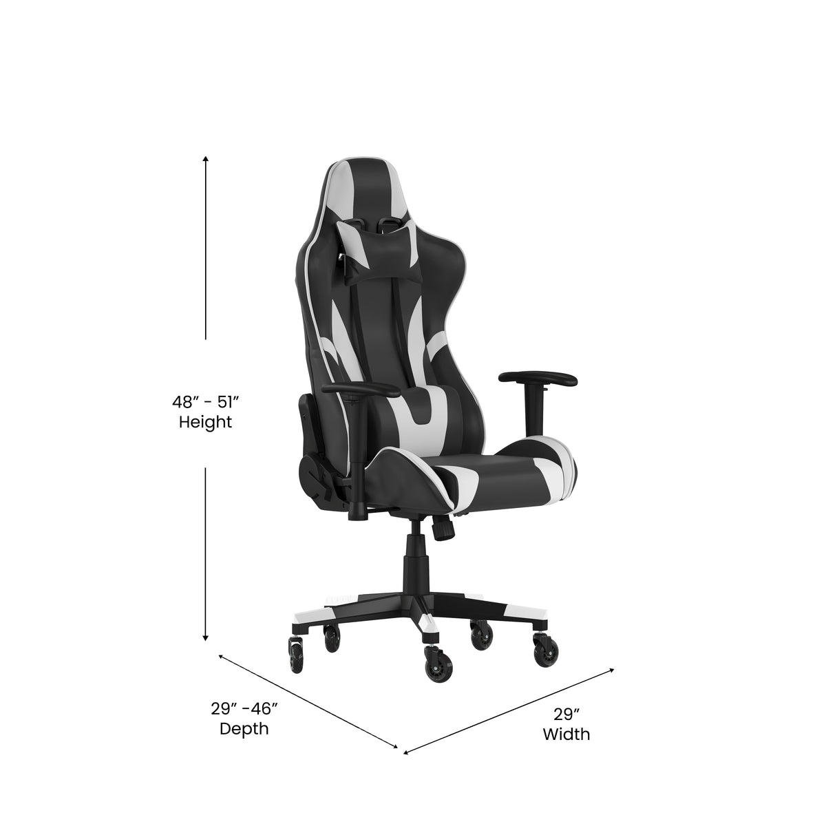 X20 Gaming Chair Racing Office Computer PC Adjustable Chair with Reclining Back and Transparent Roller Wheels