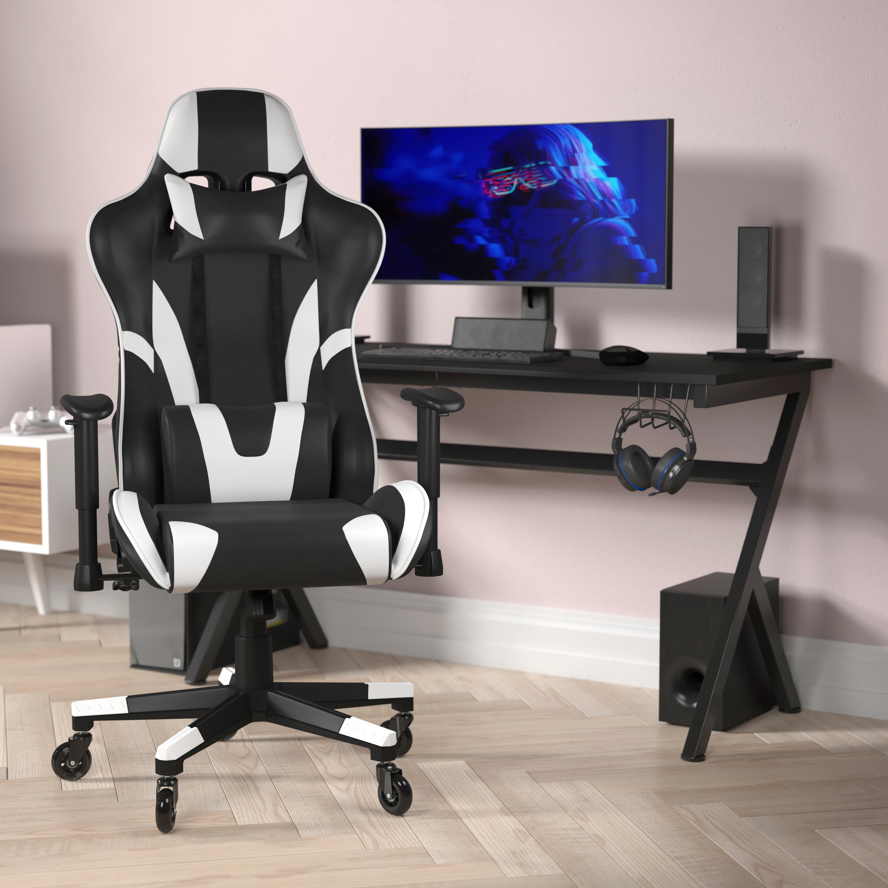 X20 Gaming Chair Racing Office Computer PC Adjustable Chair with Reclining Back and Transparent Roller Wheels-Racing Chair-Flash Furniture-Wall2Wall Furnishings