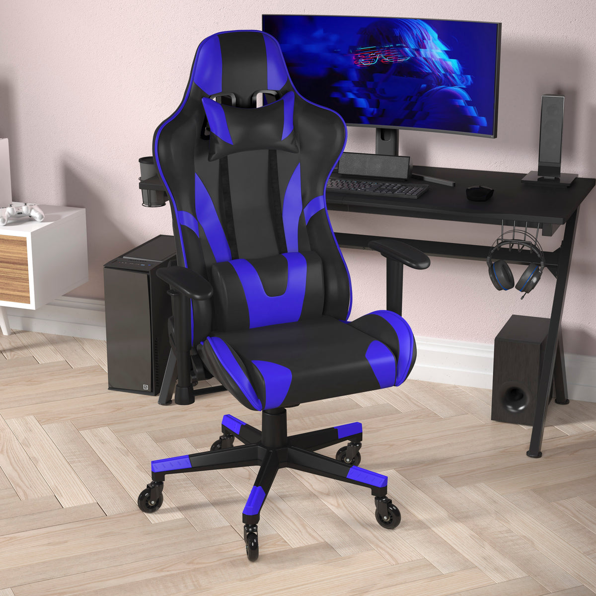 X20 Gaming Chair Racing Office Computer PC Adjustable Chair with Reclining Back and Transparent Roller Wheels
