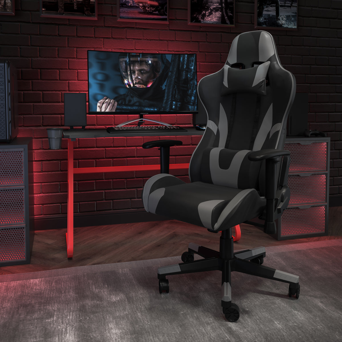 X20 Gaming Chair Racing Office Ergonomic Computer PC Adjustable Swivel Chair with Fully Reclining Back in LeatherSoft