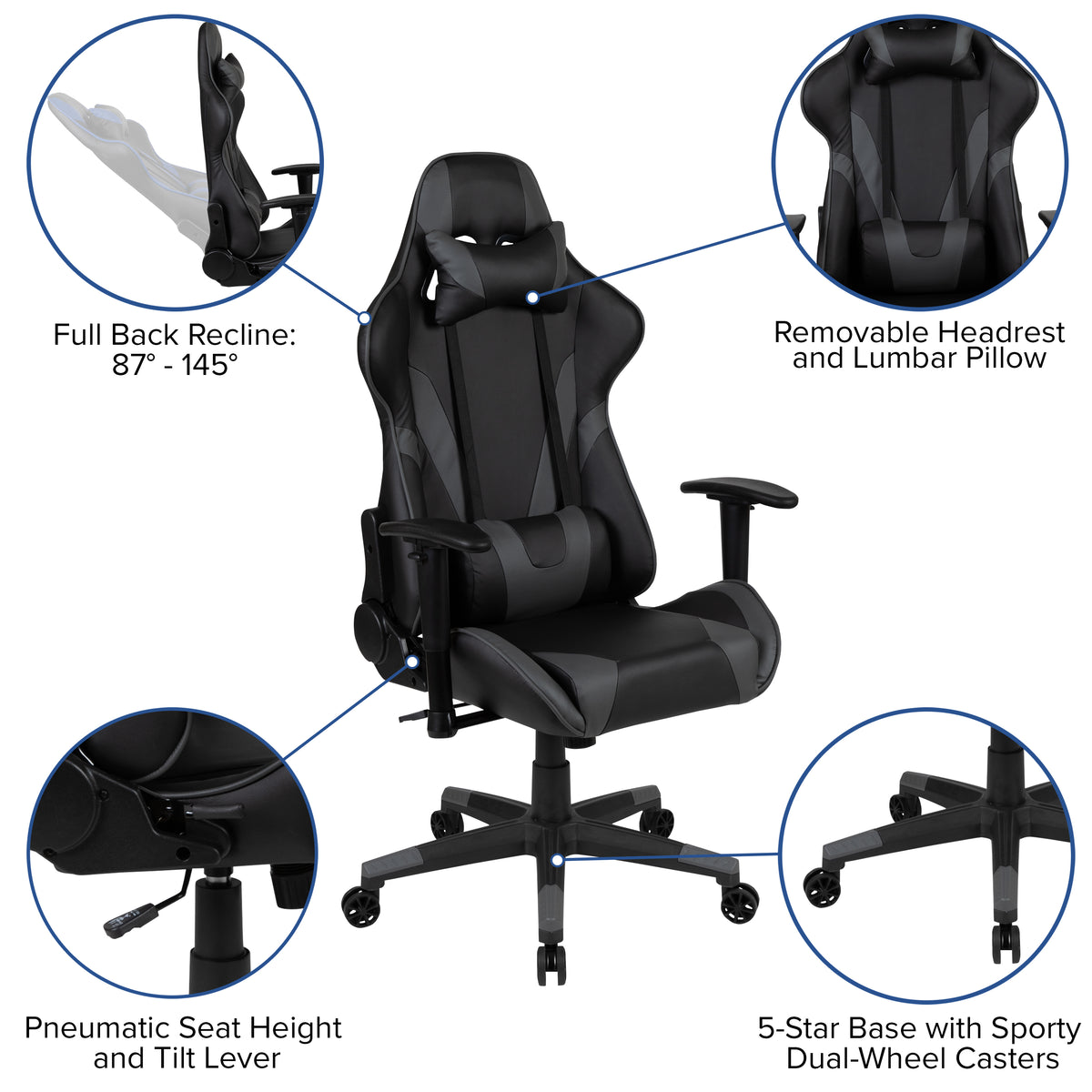 X20 Gaming Chair Racing Office Ergonomic Computer PC Adjustable Swivel Chair with Fully Reclining Back in LeatherSoft