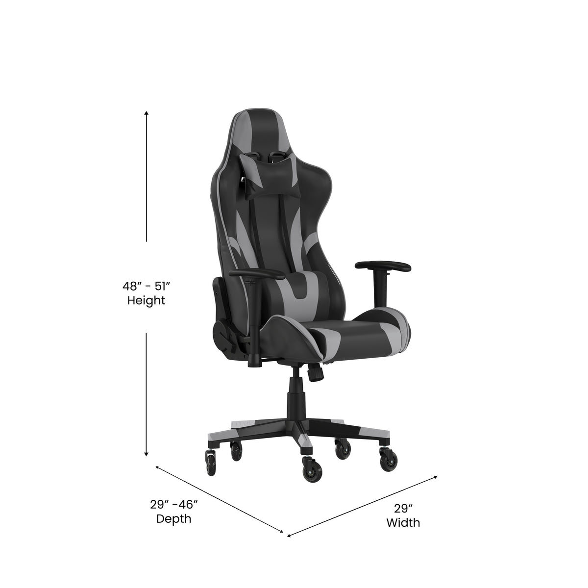 X20 Gaming Chair Racing Office Computer PC Adjustable Chair with Reclining Back and Transparent Roller Wheels