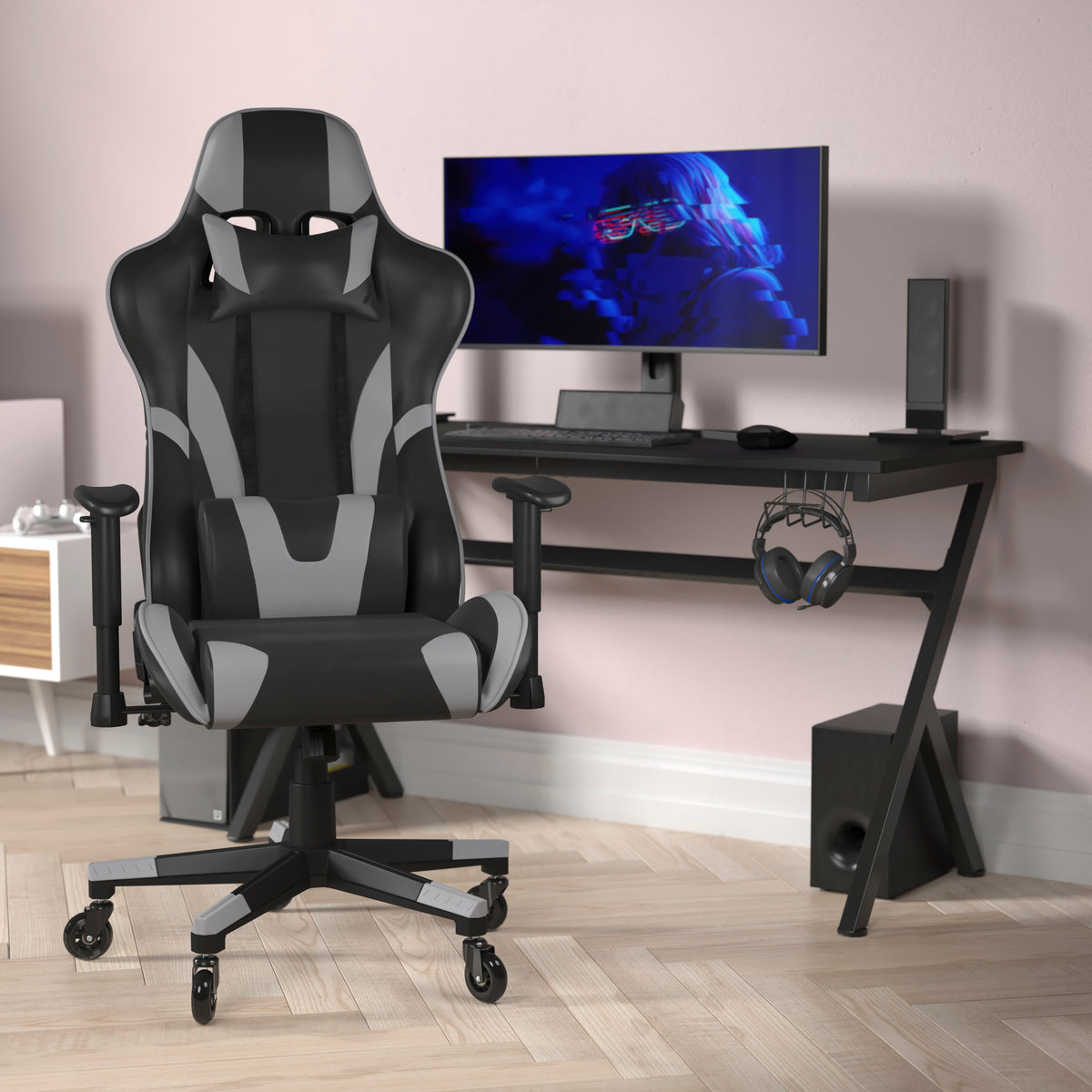 X20 Gaming Chair Racing Office Computer PC Adjustable Chair with Reclining Back and Transparent Roller Wheels
