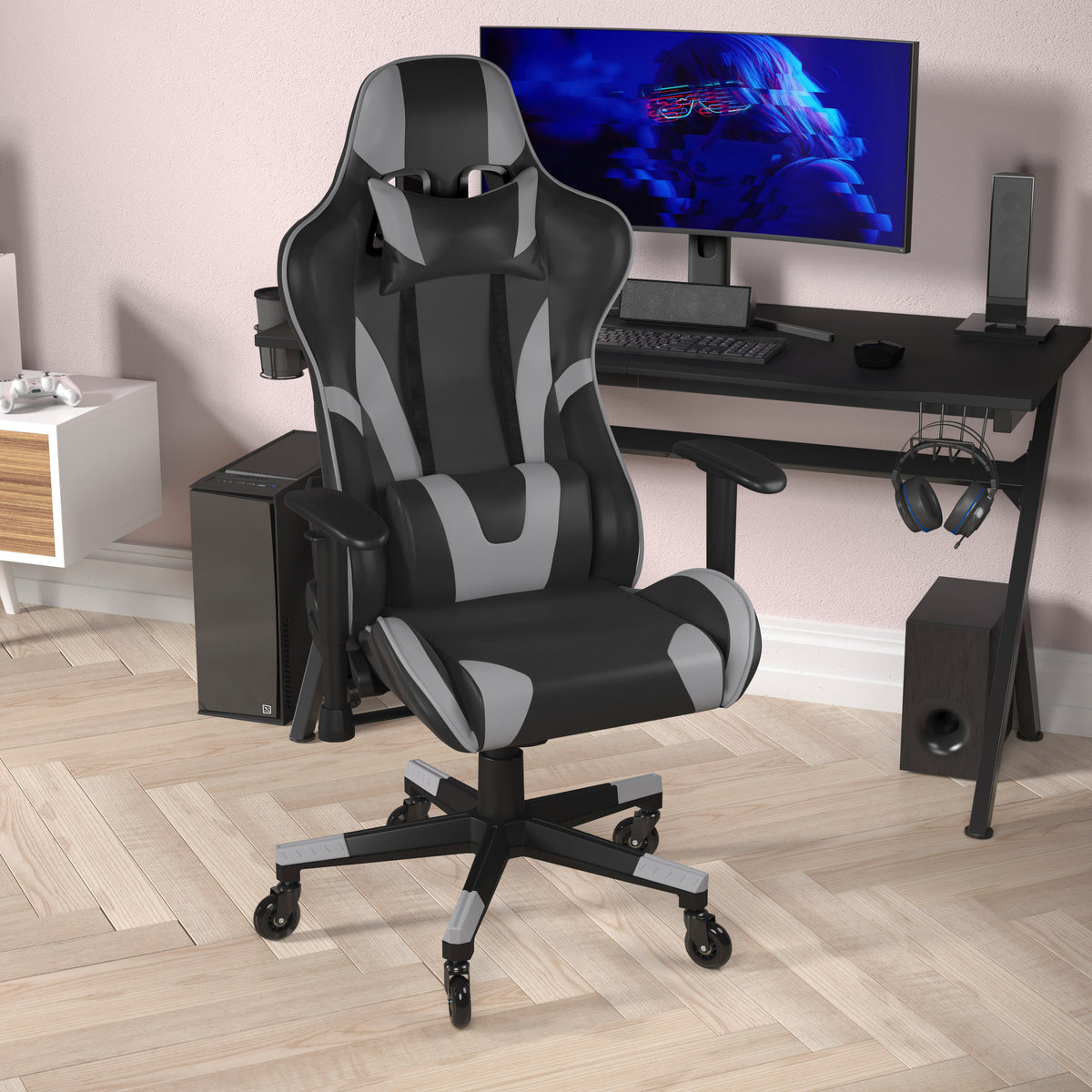 X20 Gaming Chair Racing Office Computer PC Adjustable Chair with Reclining Back and Transparent Roller Wheels