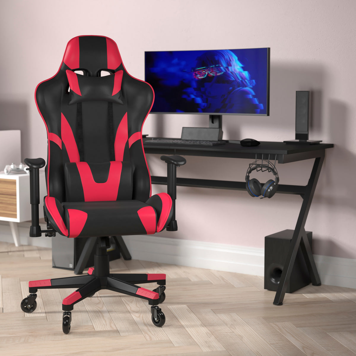 X20 Gaming Chair Racing Office Computer PC Adjustable Chair with Reclining Back and Transparent Roller Wheels