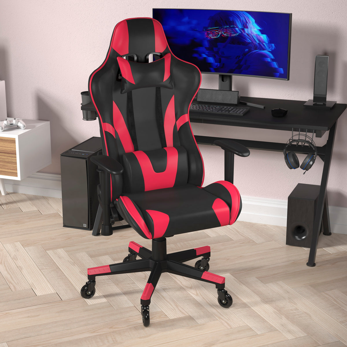 X20 Gaming Chair Racing Office Computer PC Adjustable Chair with Reclining Back and Transparent Roller Wheels