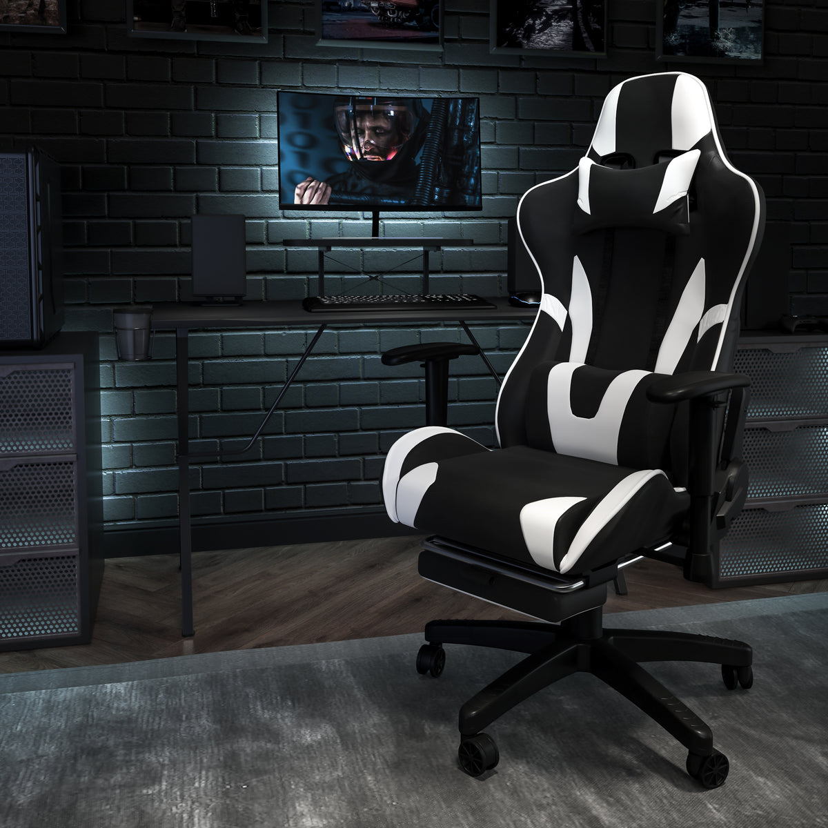 X30 Gaming Chair Racing Office Ergonomic Computer Chair with Fully Reclining Back and Slide-Out Footrest in LeatherSoft
