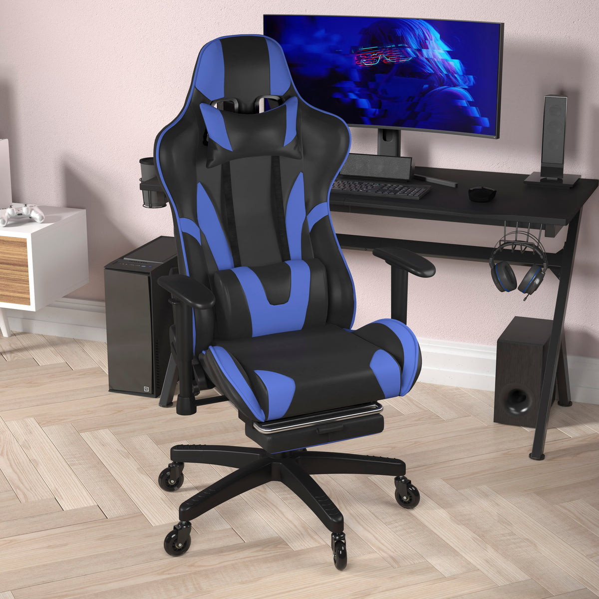 X30 Gaming Chair Racing Computer Chair with Reclining Back, Slide-Out Footrest, and Transparent Roller Wheels