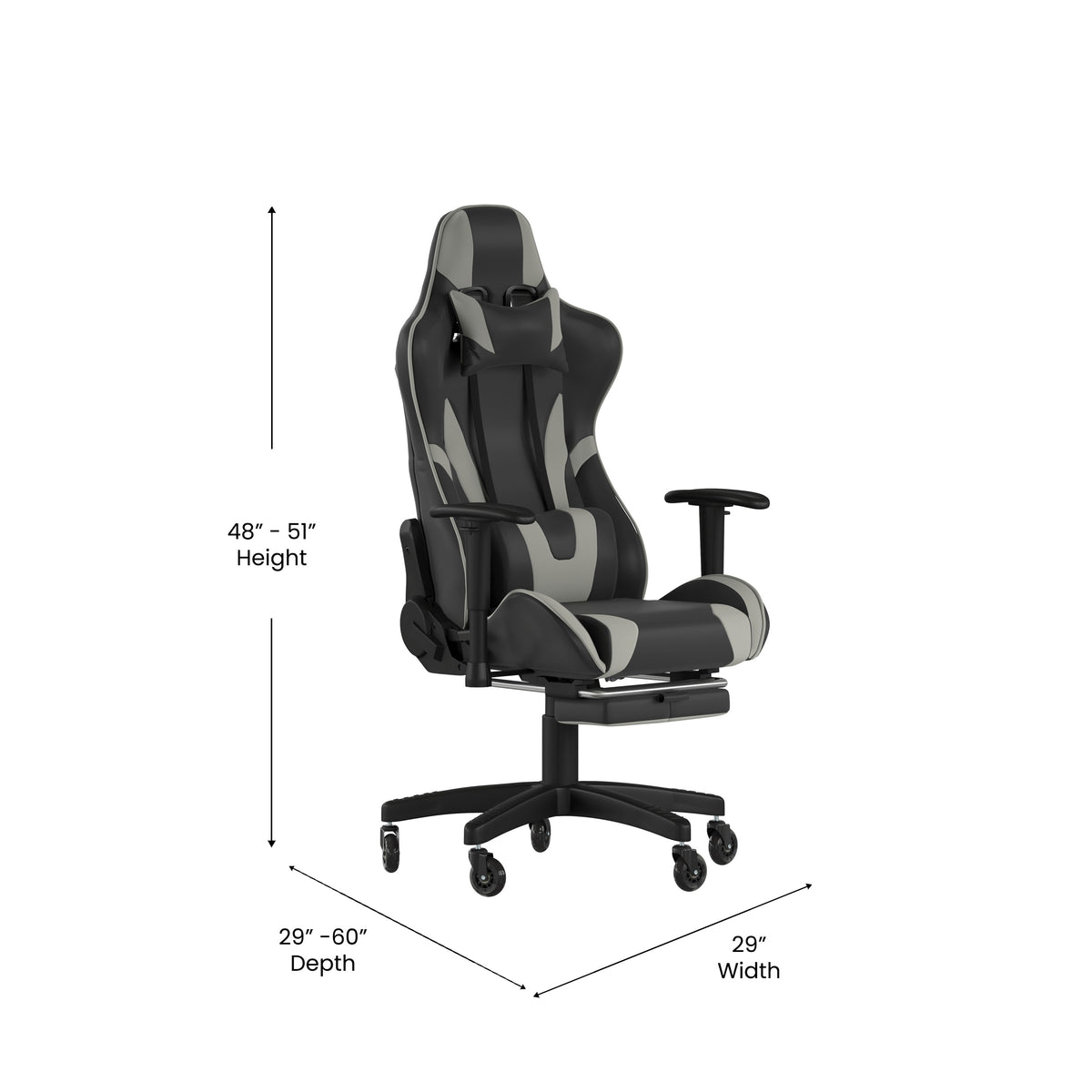 X30 Gaming Chair Racing Computer Chair with Reclining Back, Slide-Out Footrest, and Transparent Roller Wheels