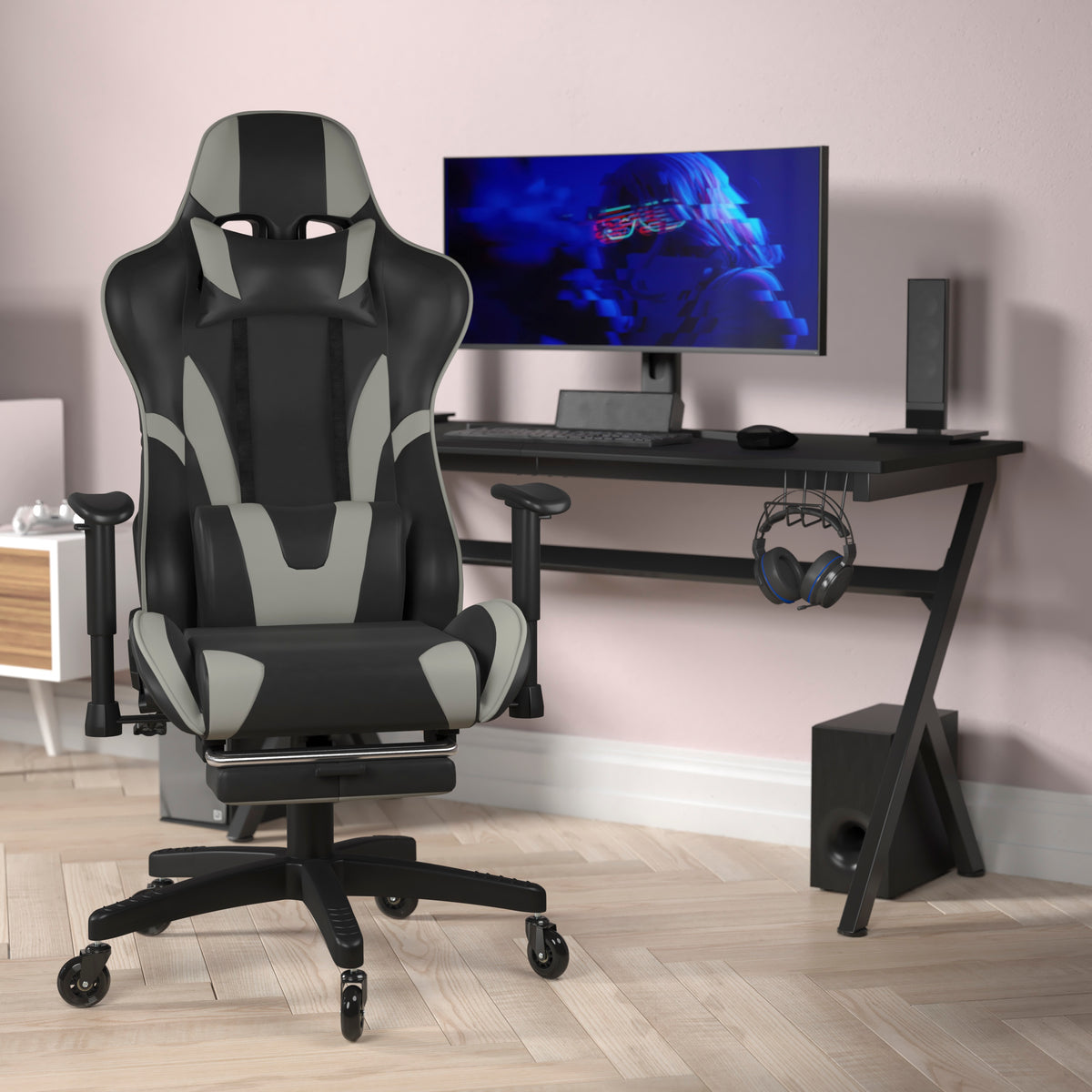 X30 Gaming Chair Racing Computer Chair with Reclining Back, Slide-Out Footrest, and Transparent Roller Wheels