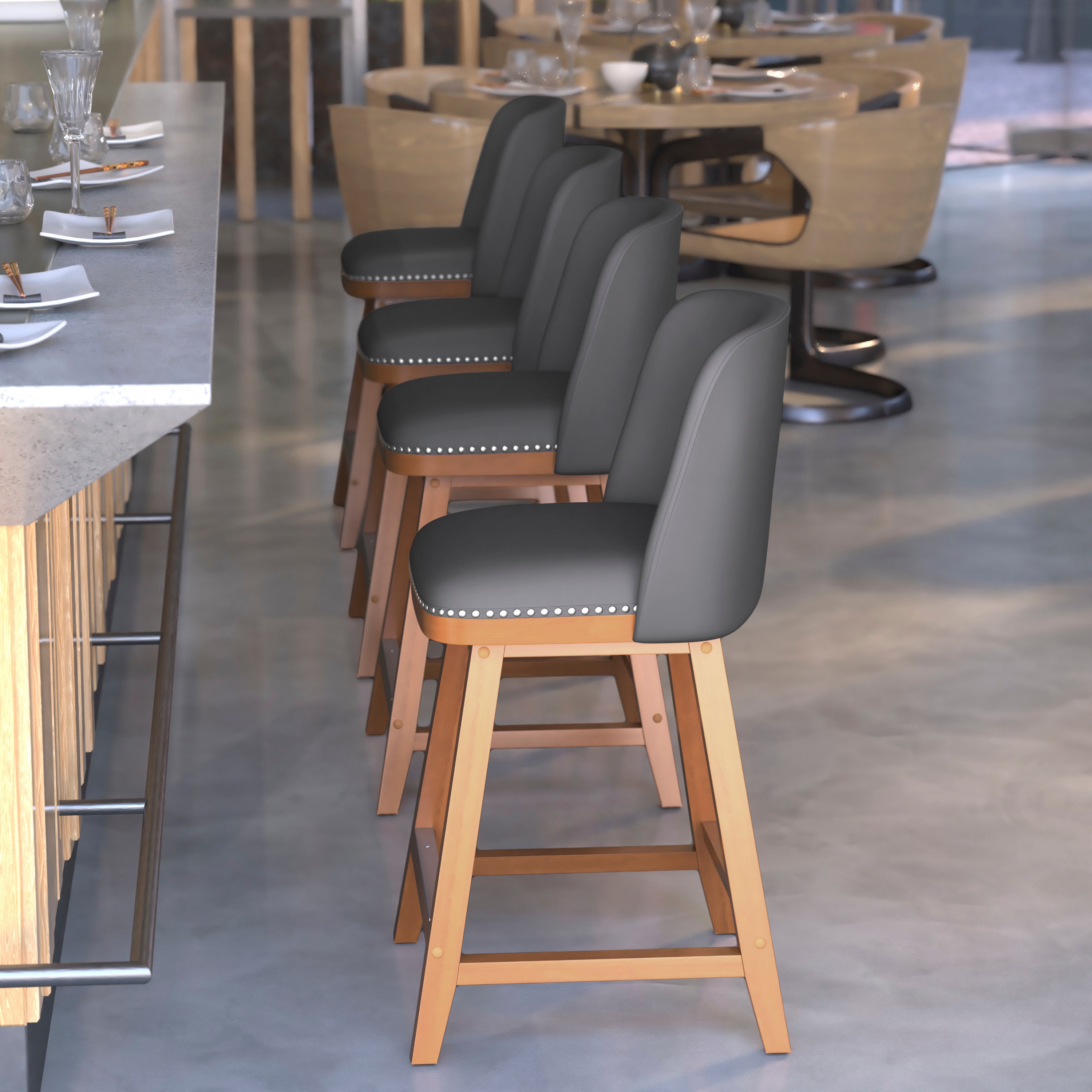 Julia Set of 2 Transitional Upholstered Counter Stools with Nailhead Trim and Solid Wood Frames