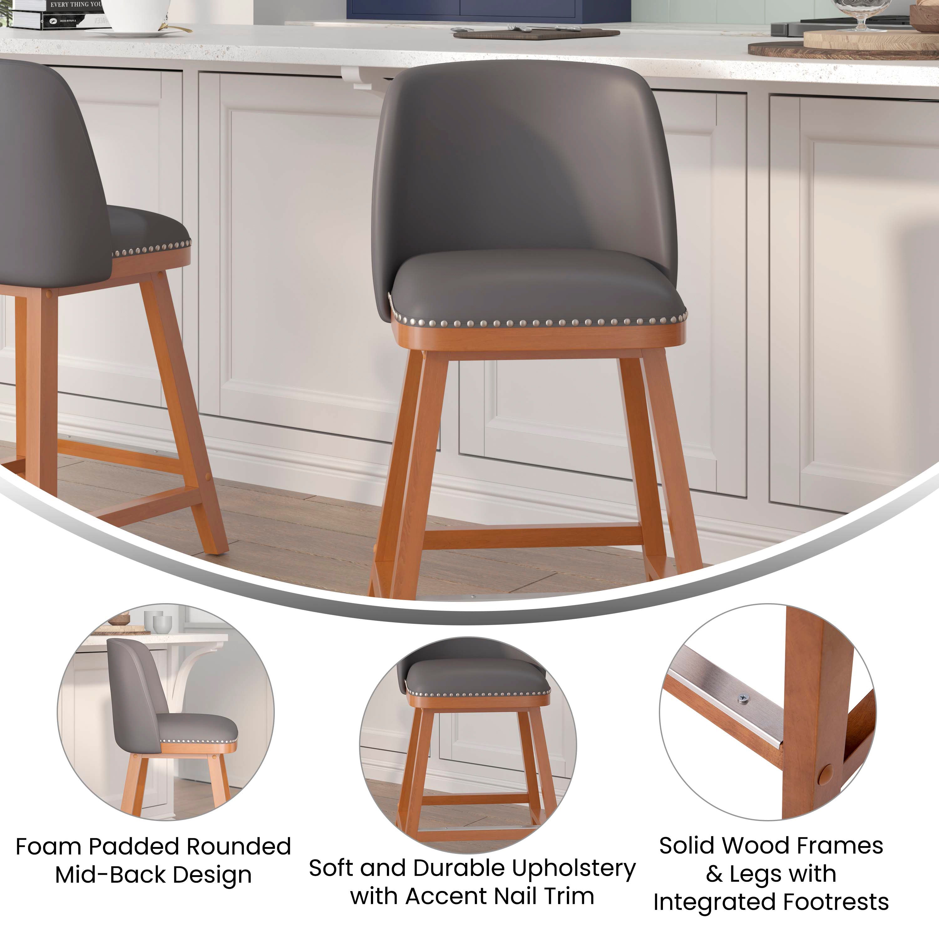 Julia Set of 2 Transitional Upholstered Counter Stools with Nailhead Trim and Solid Wood Frames