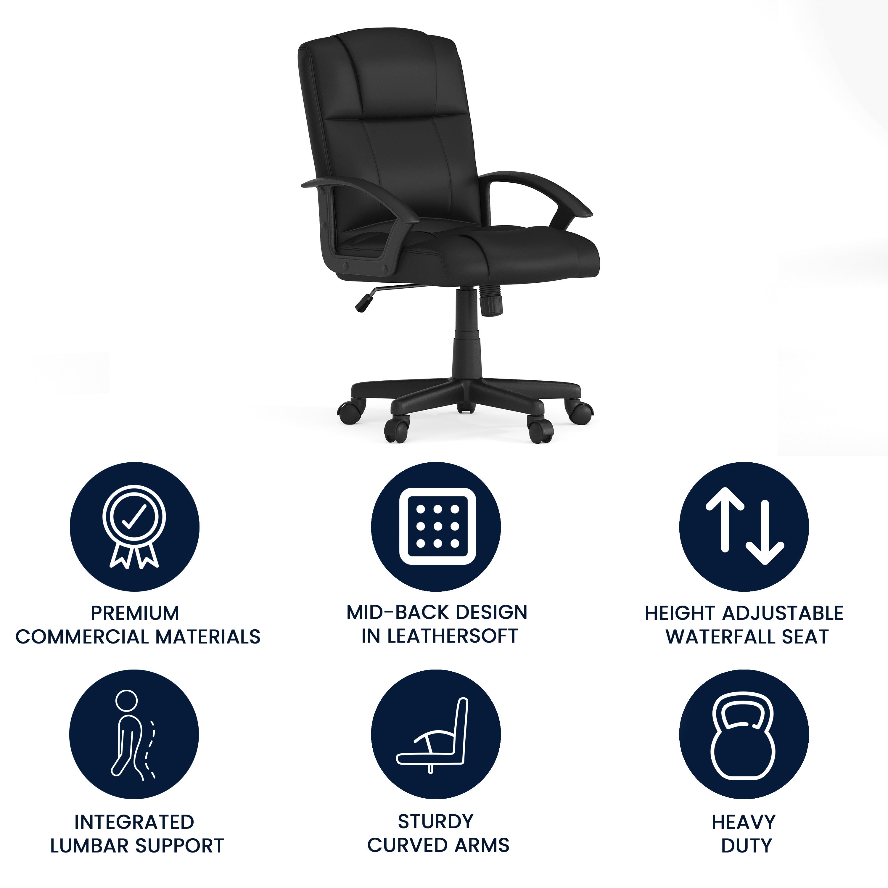Flash Fundamentals Mid-Back Padded Task Office Chair with Arms