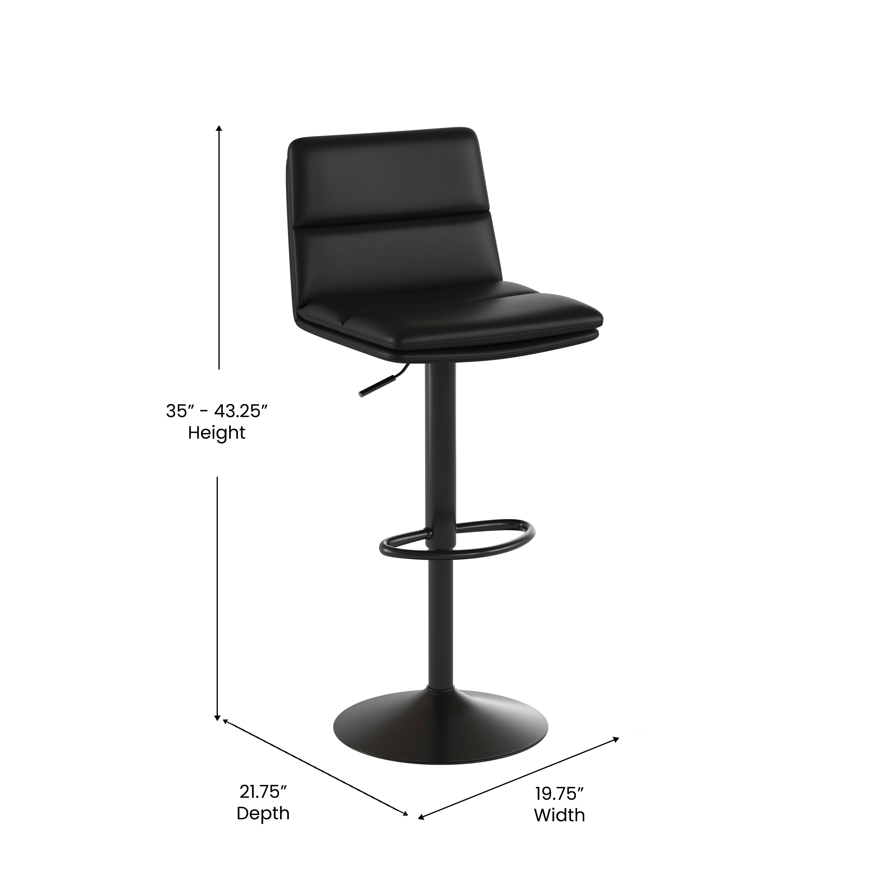 Hughes Modern Adjustable Height LeatherSoft Channel Stitched Barstools, Set of 2
