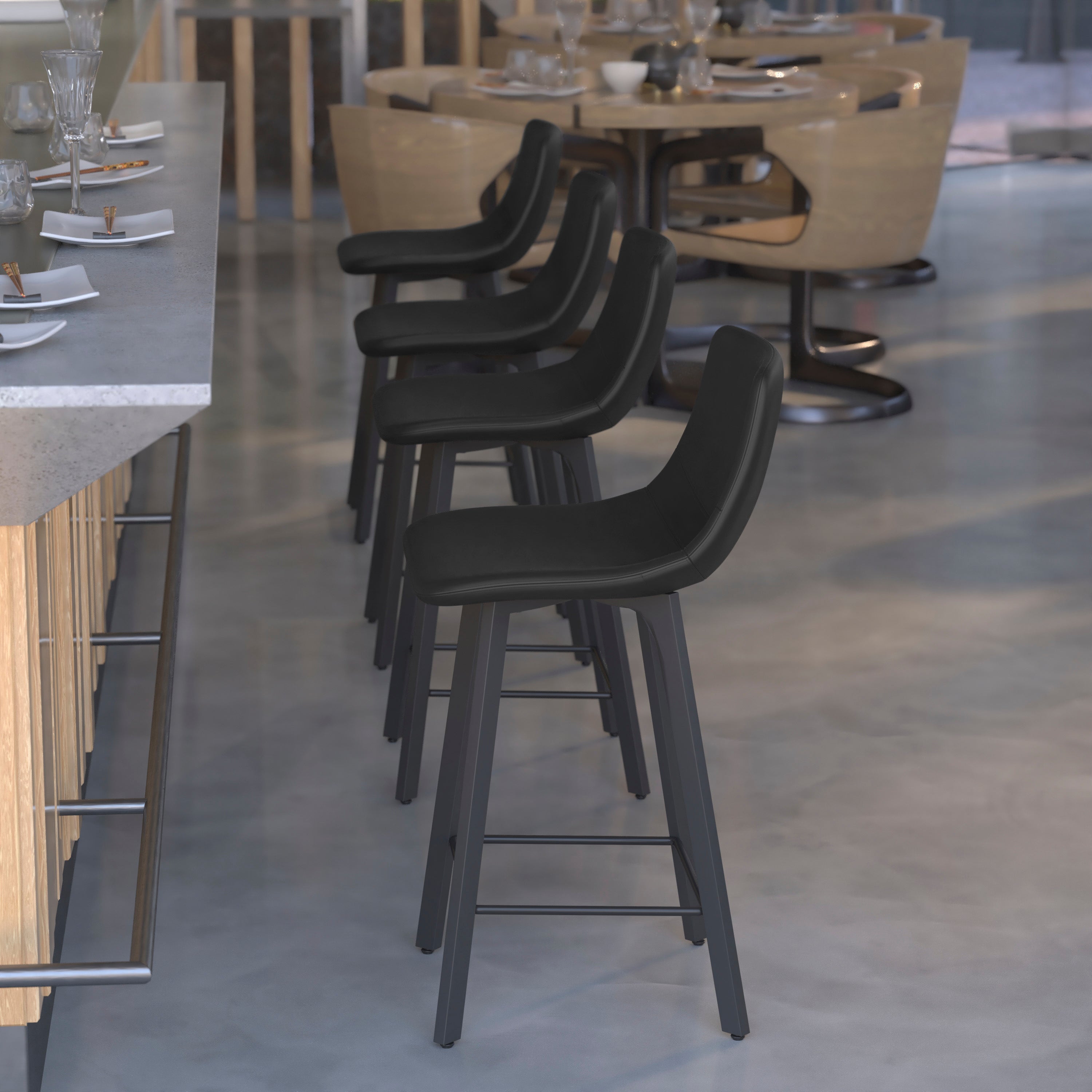 Caleb Modern Armless 24 Inch Counter Height Stools with Footrests and Matte Metal Frames, Set of 2