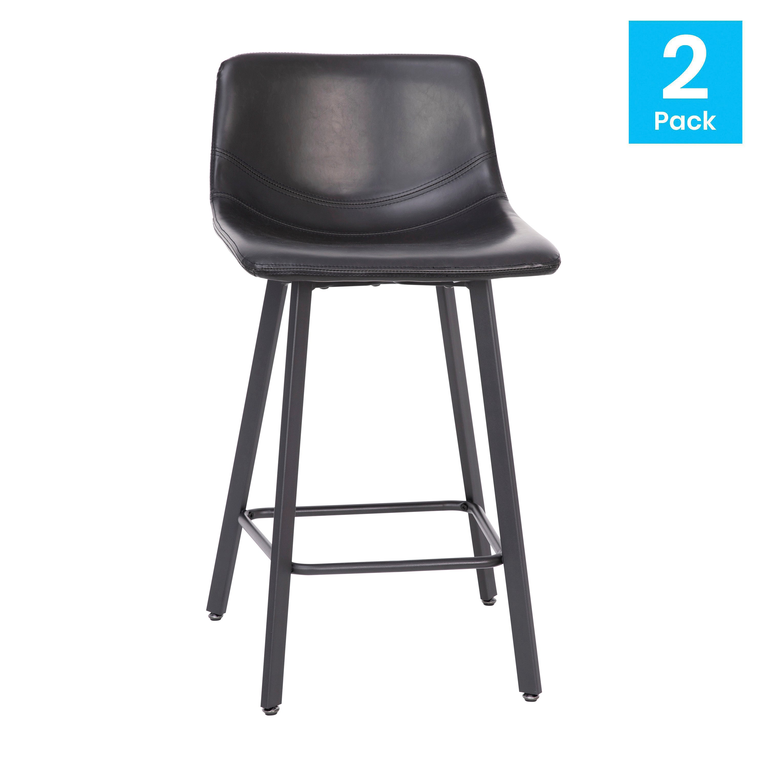 Caleb Modern Armless 24 Inch Counter Height Stools with Footrests and Matte Metal Frames, Set of 2