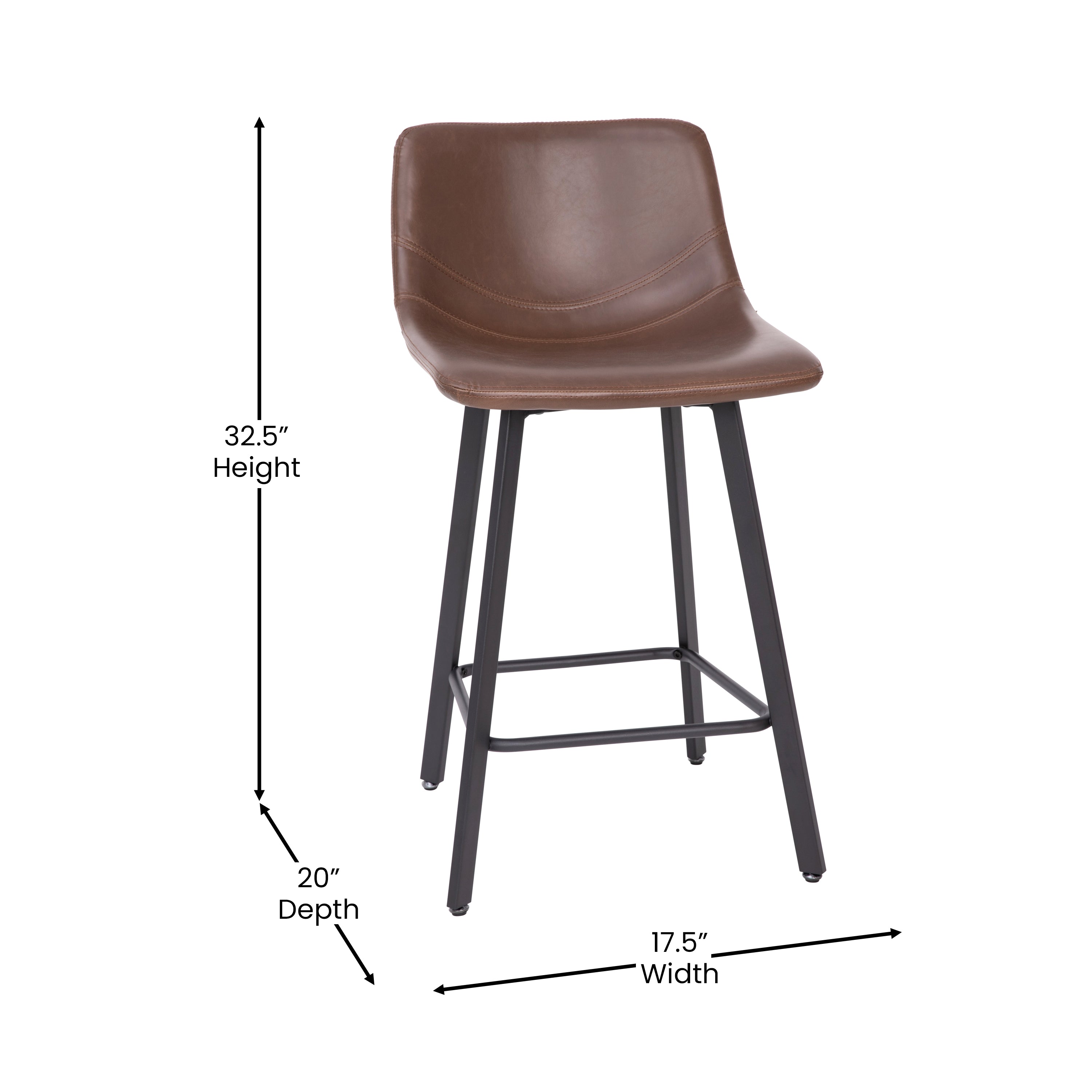 Caleb Modern Armless 24 Inch Counter Height Stools with Footrests and Matte Metal Frames, Set of 2