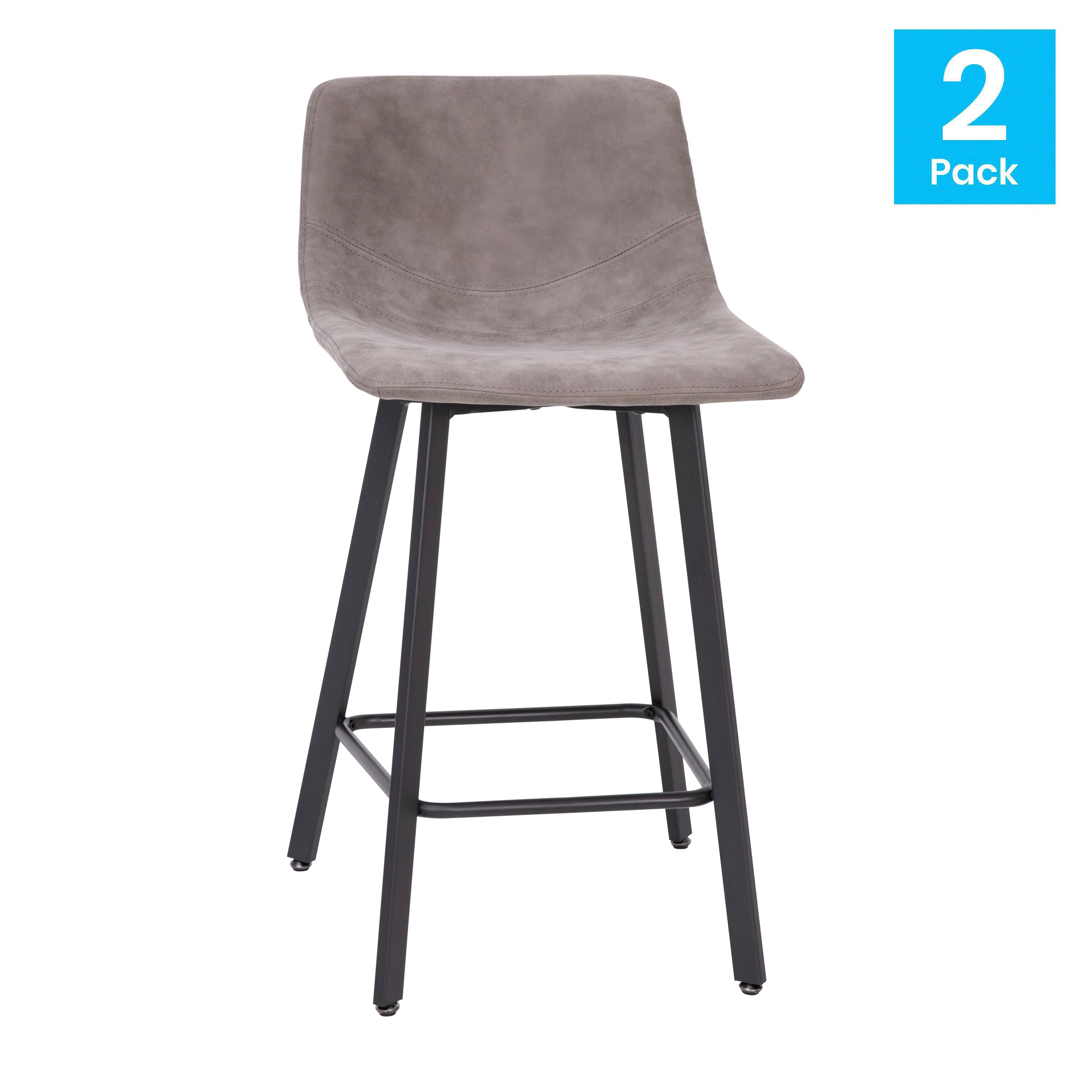 Caleb Modern Armless 24 Inch Counter Height Stools with Footrests and Matte Metal Frames, Set of 2