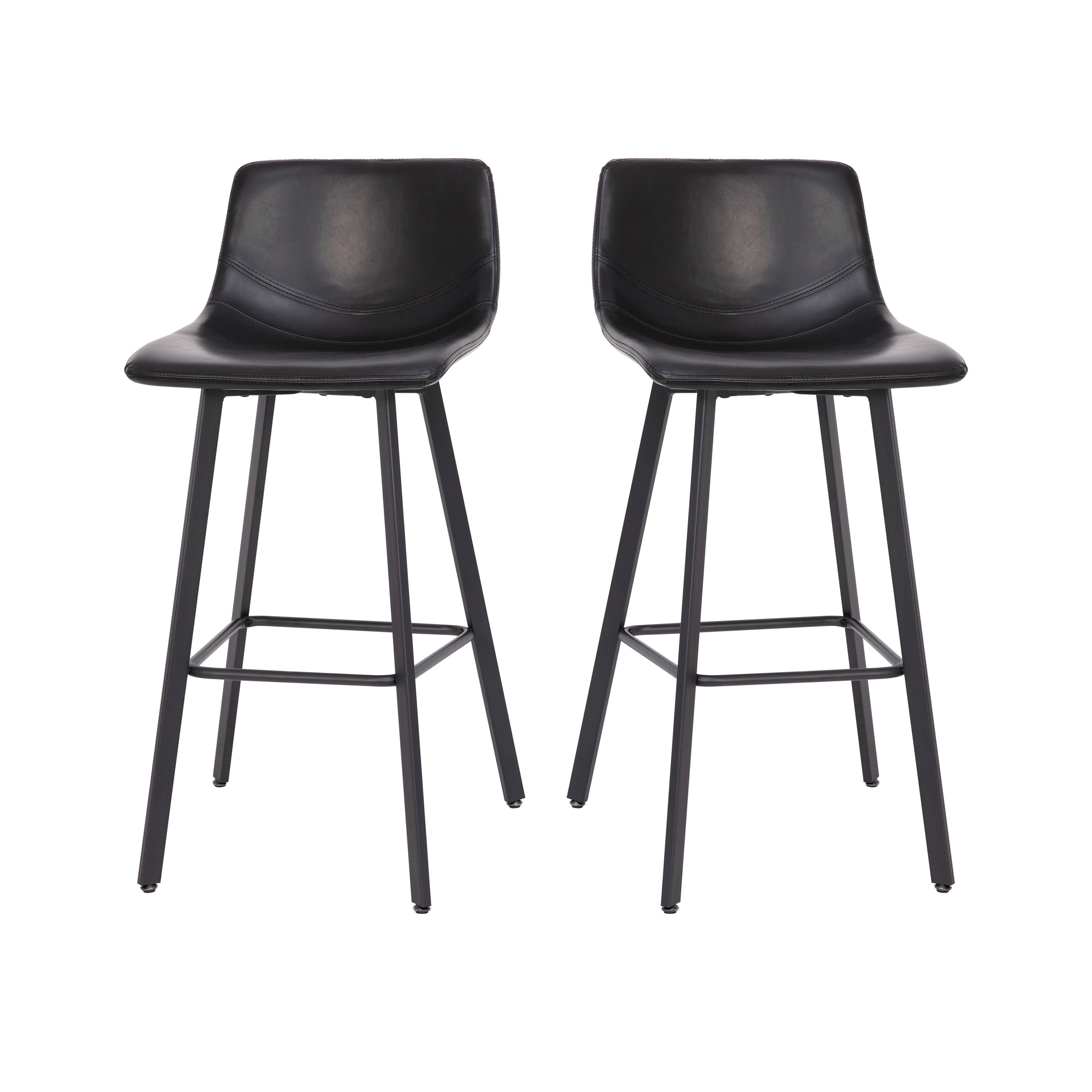 Caleb Modern Armless 30 Inch Bar Height Barstools with Footrests and Matte Iron Frames, Set of 2