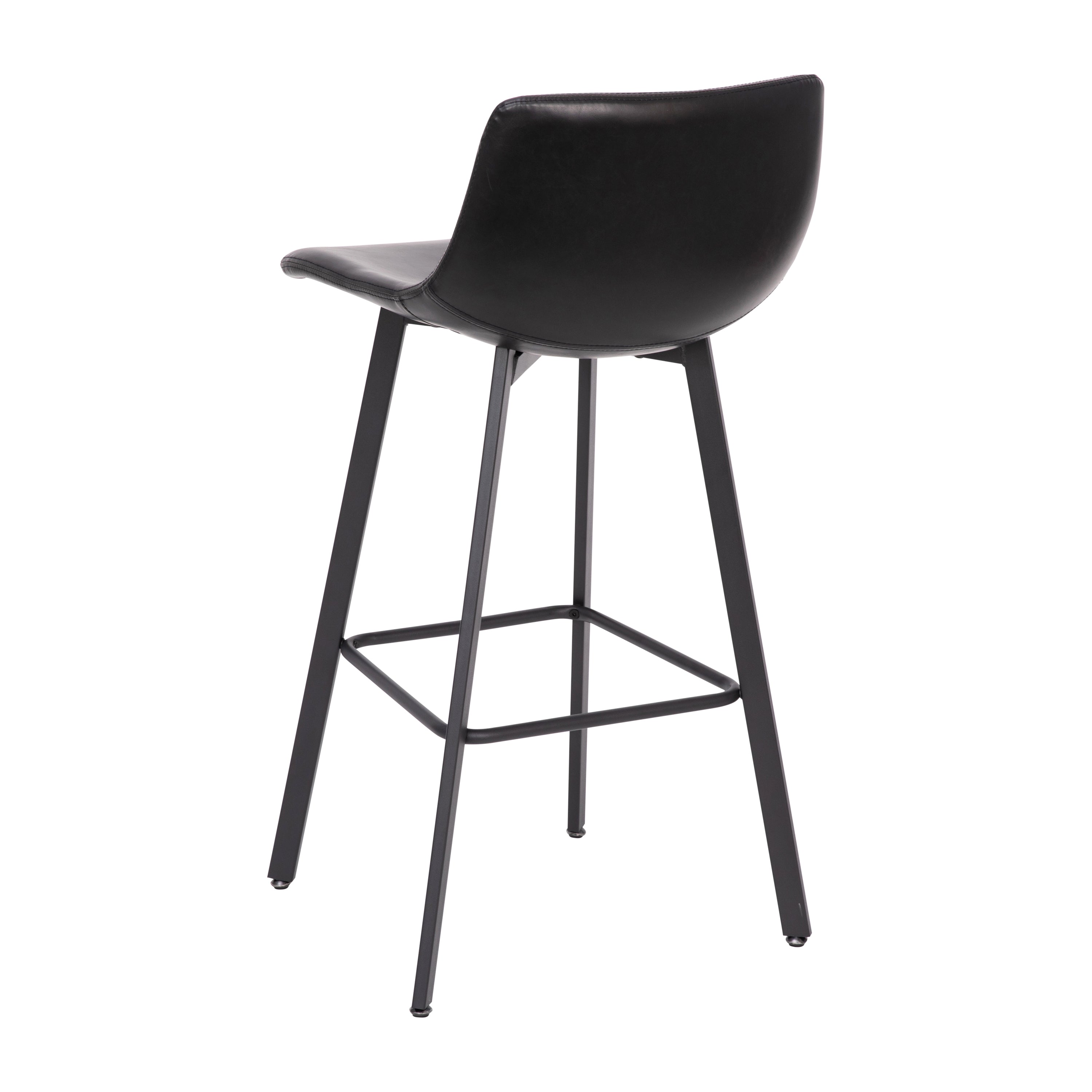 Caleb Modern Armless 30 Inch Bar Height Barstools with Footrests and Matte Iron Frames, Set of 2