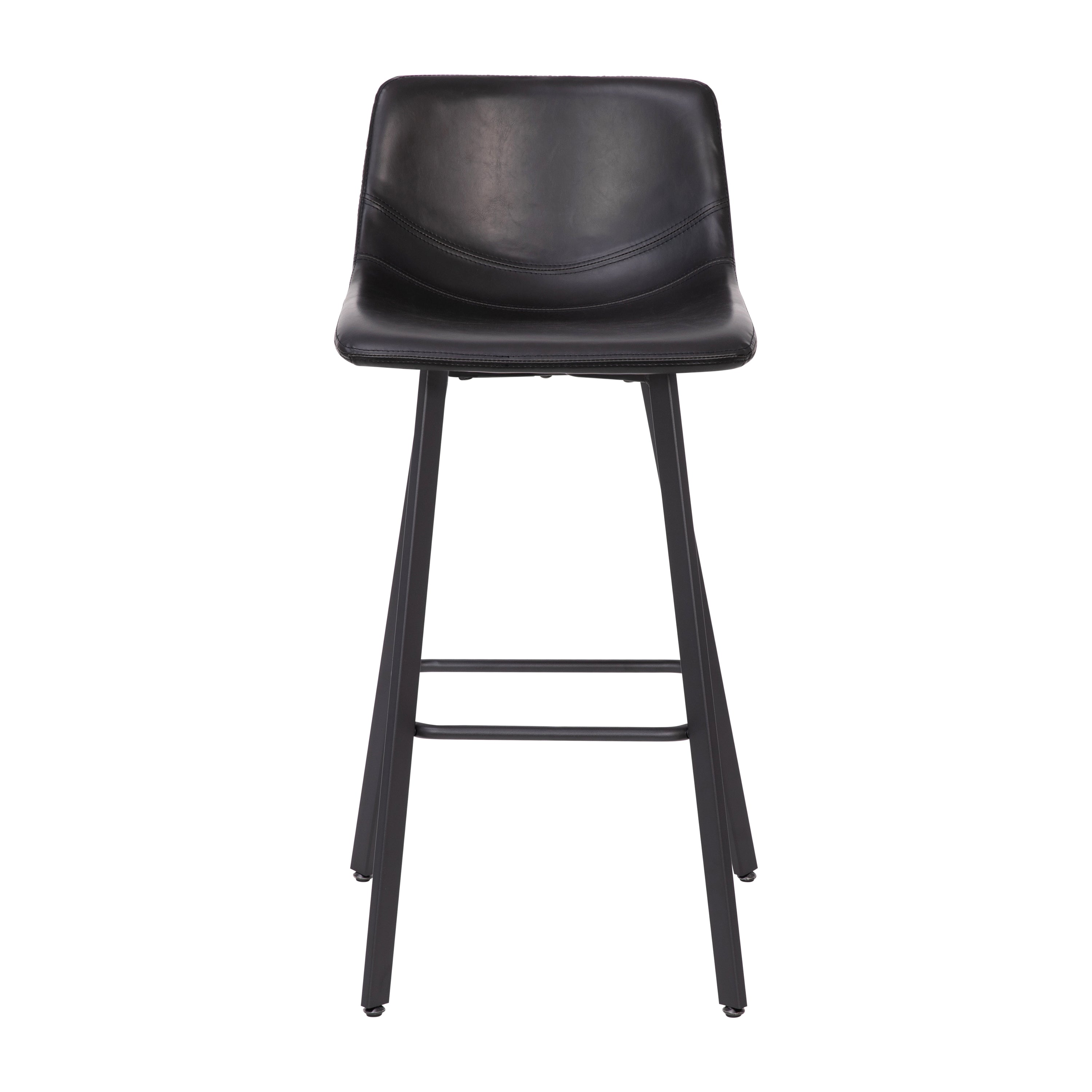 Caleb Modern Armless 30 Inch Bar Height Barstools with Footrests and Matte Iron Frames, Set of 2