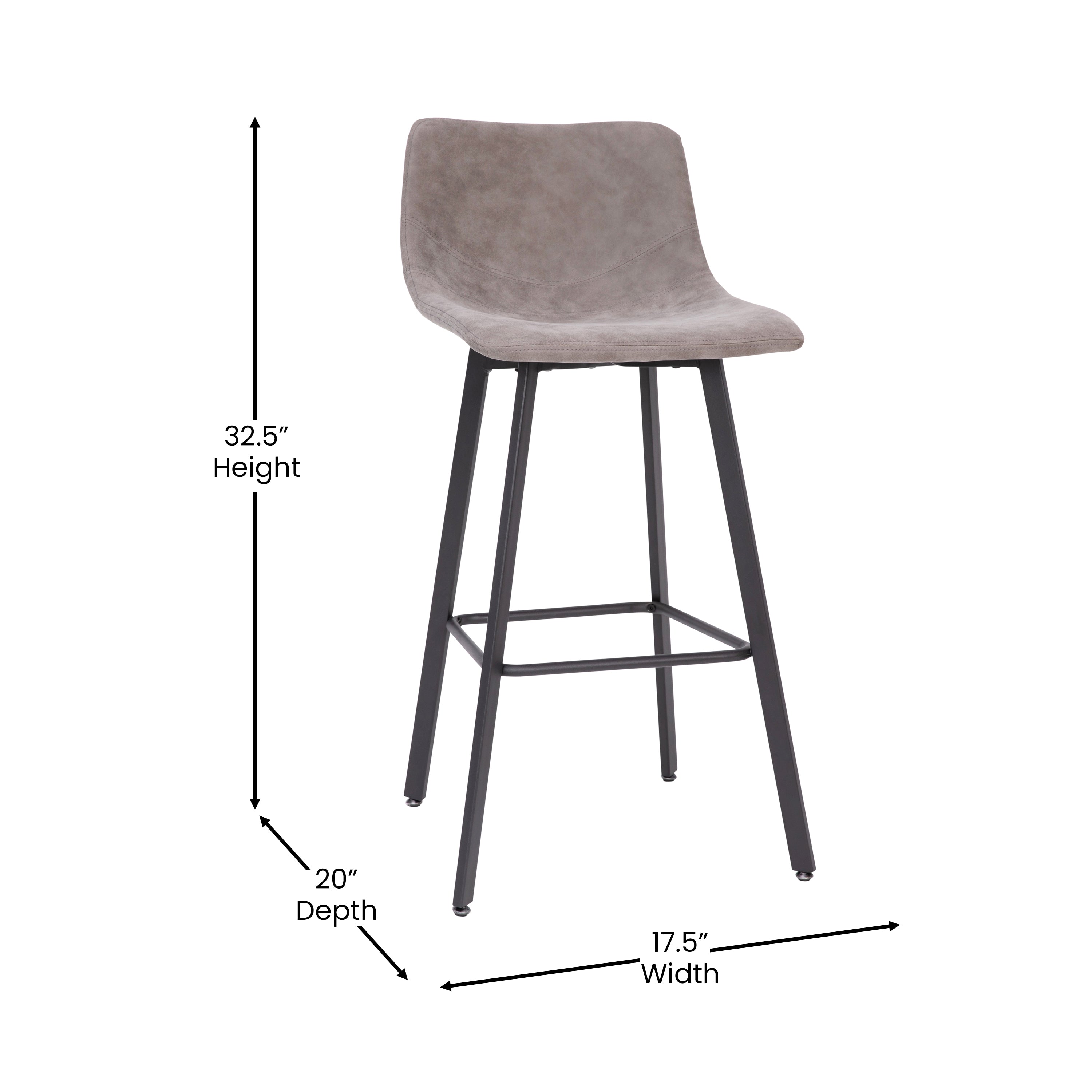 Caleb Modern Armless 30 Inch Bar Height Barstools with Footrests and Matte Iron Frames, Set of 2