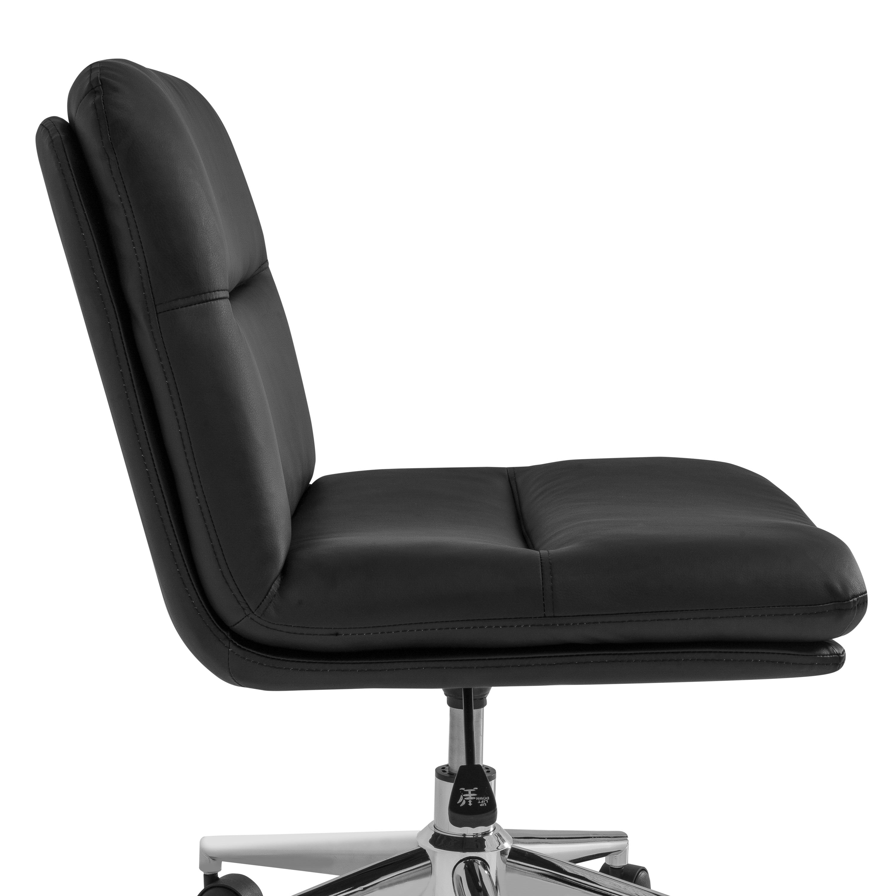 Chloe Commercial Mid-Back Padded Upholstered Armless Task Office Chair with Wheels, Adjustable Height, Swivel Function, and Frame