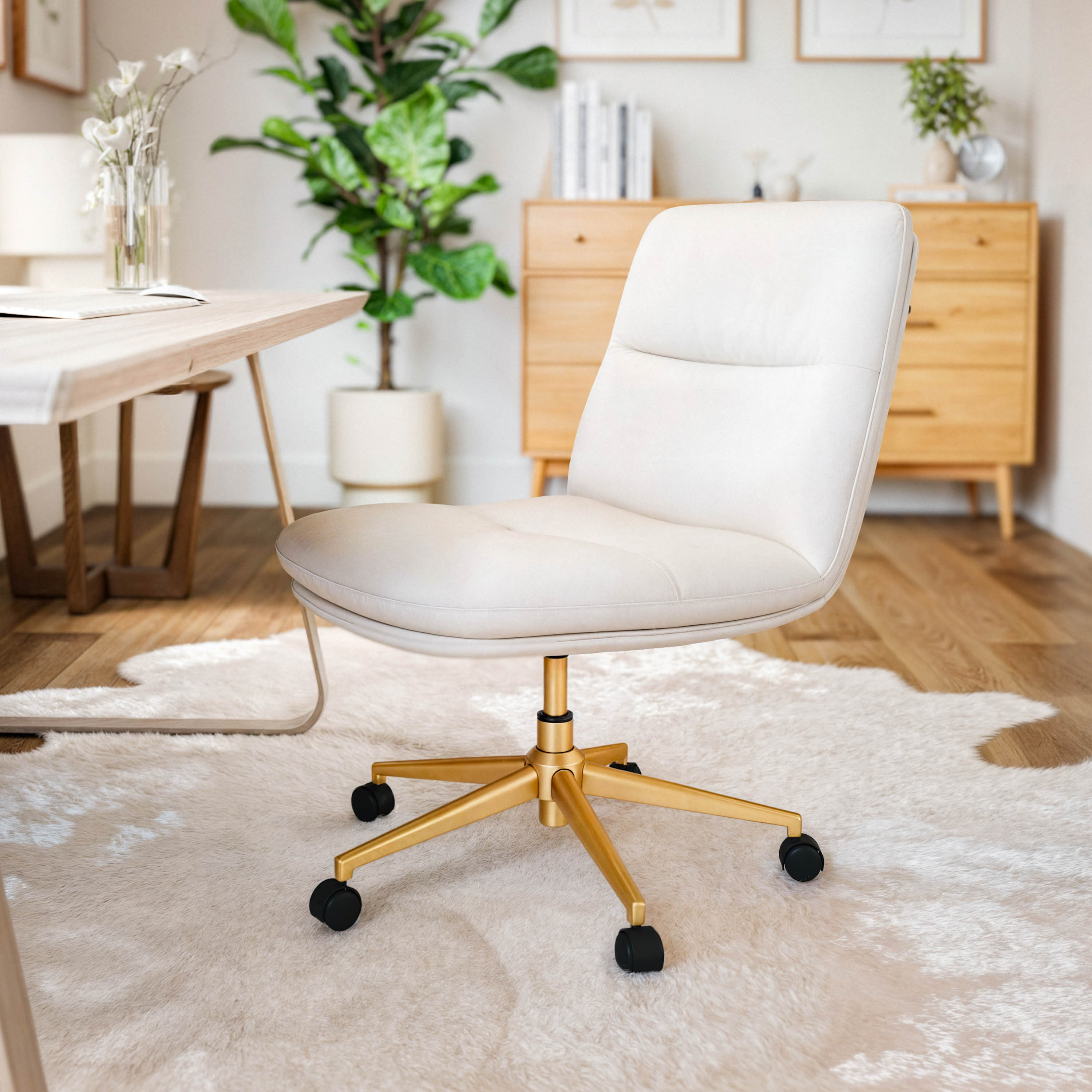 Chloe Commercial Mid-Back Padded Upholstered Armless Task Office Chair with Wheels, Adjustable Height, Swivel Function, and Frame