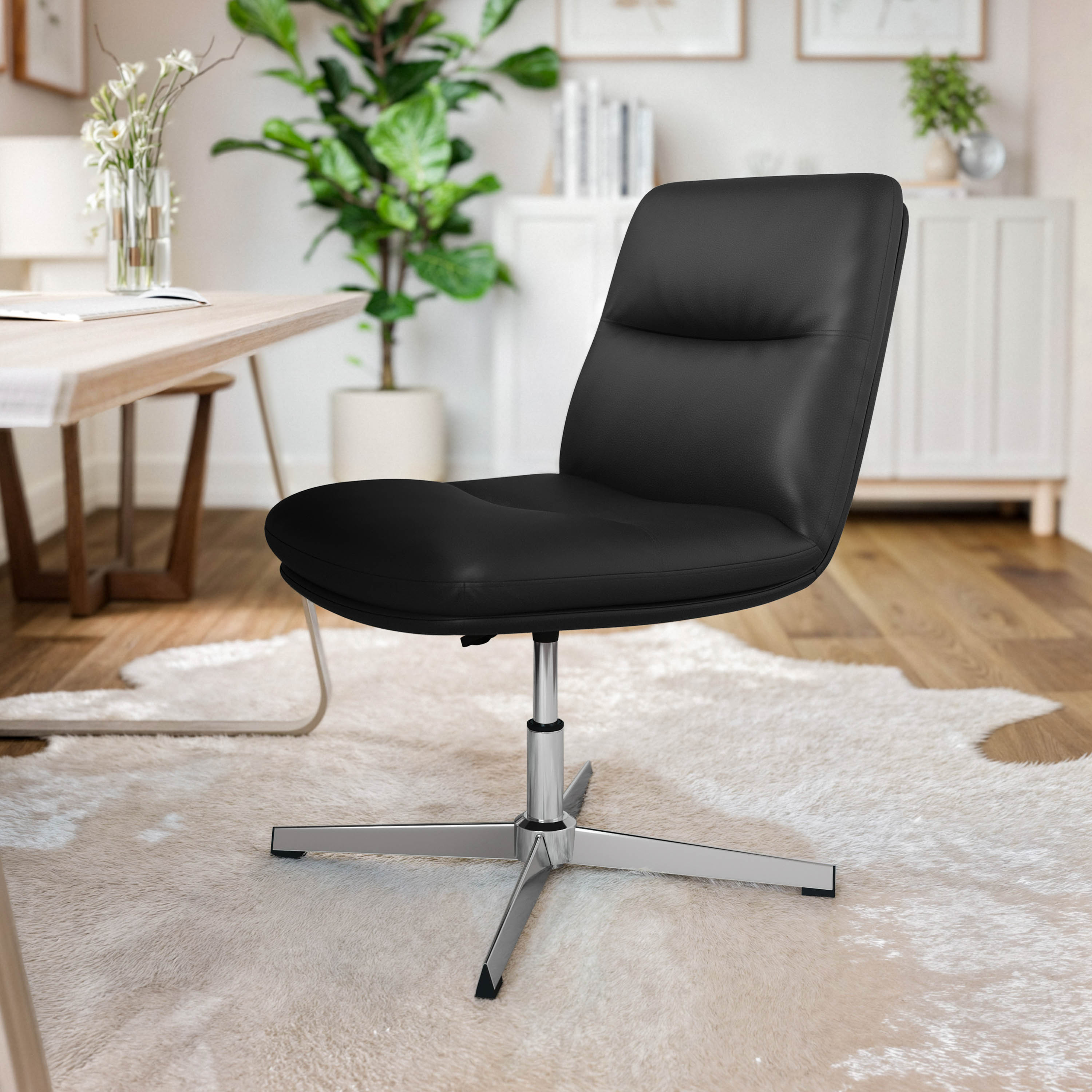 Chloe Commercial Mid-Back Padded Upholstered Armless Stationary Task Office Chair with Adjustable Height, Swivel Function, and Frame