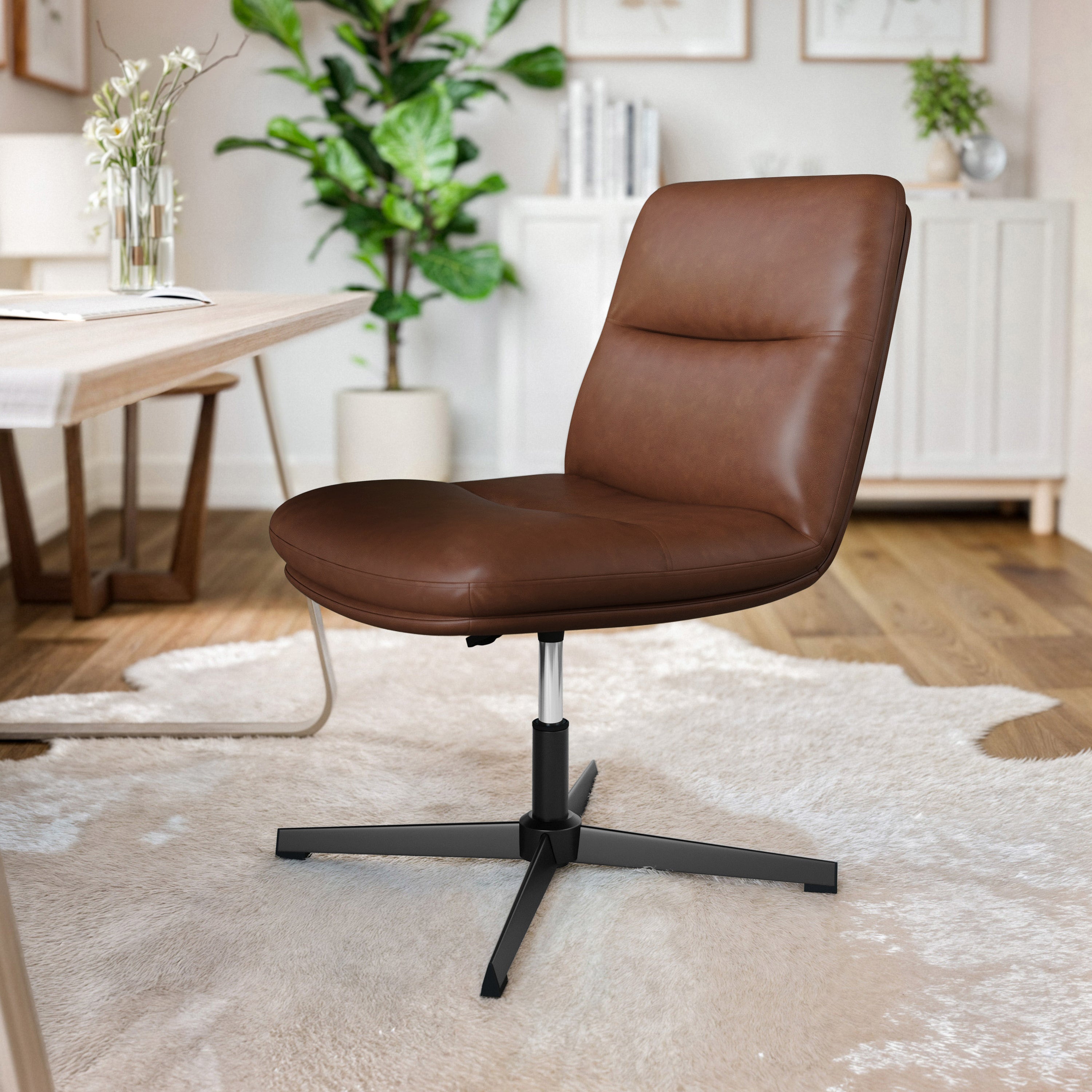 Chloe Commercial Mid-Back Padded Upholstered Armless Stationary Task Office Chair with Adjustable Height, Swivel Function, and Frame