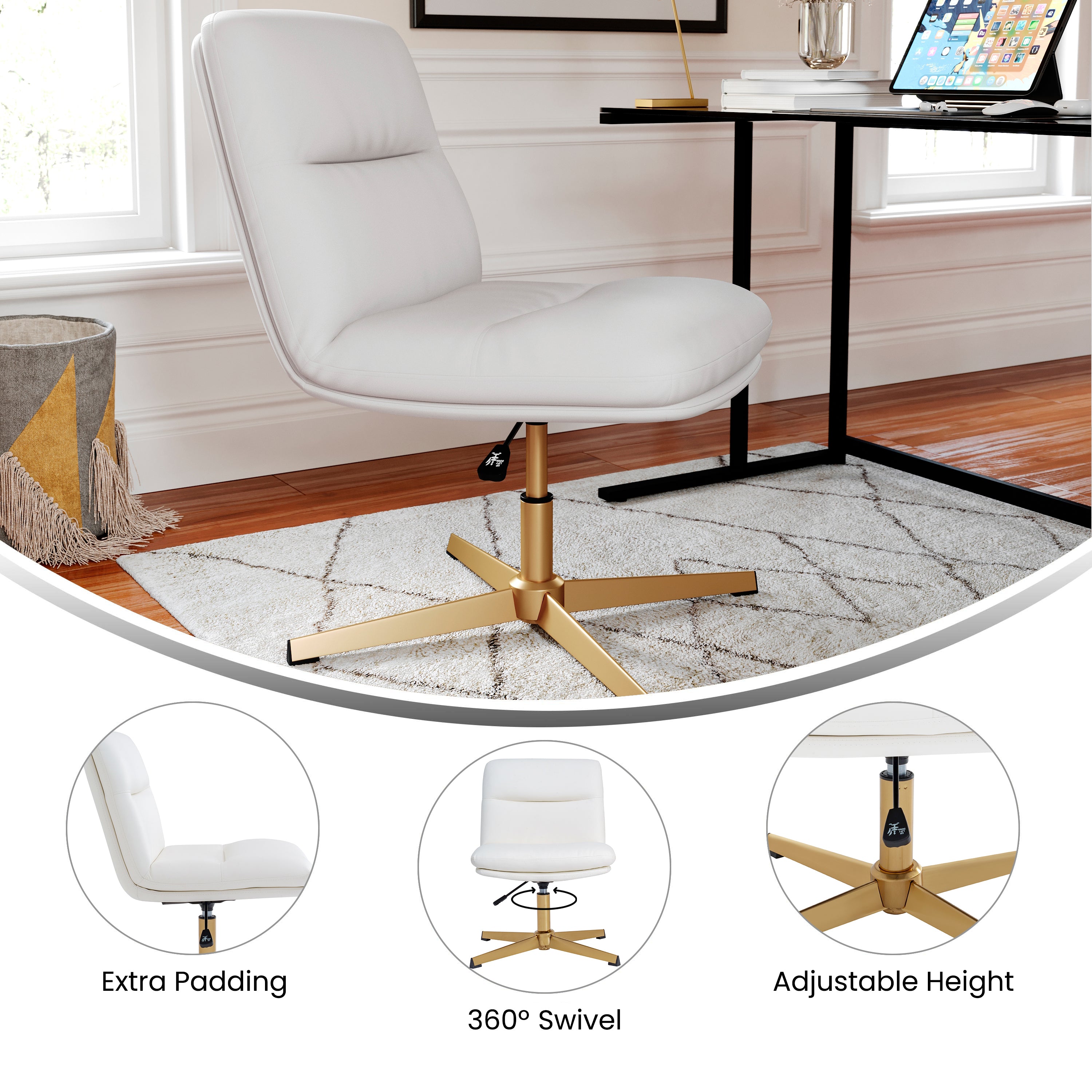 Chloe Commercial Mid-Back Padded Upholstered Armless Stationary Task Office Chair with Adjustable Height, Swivel Function, and Frame