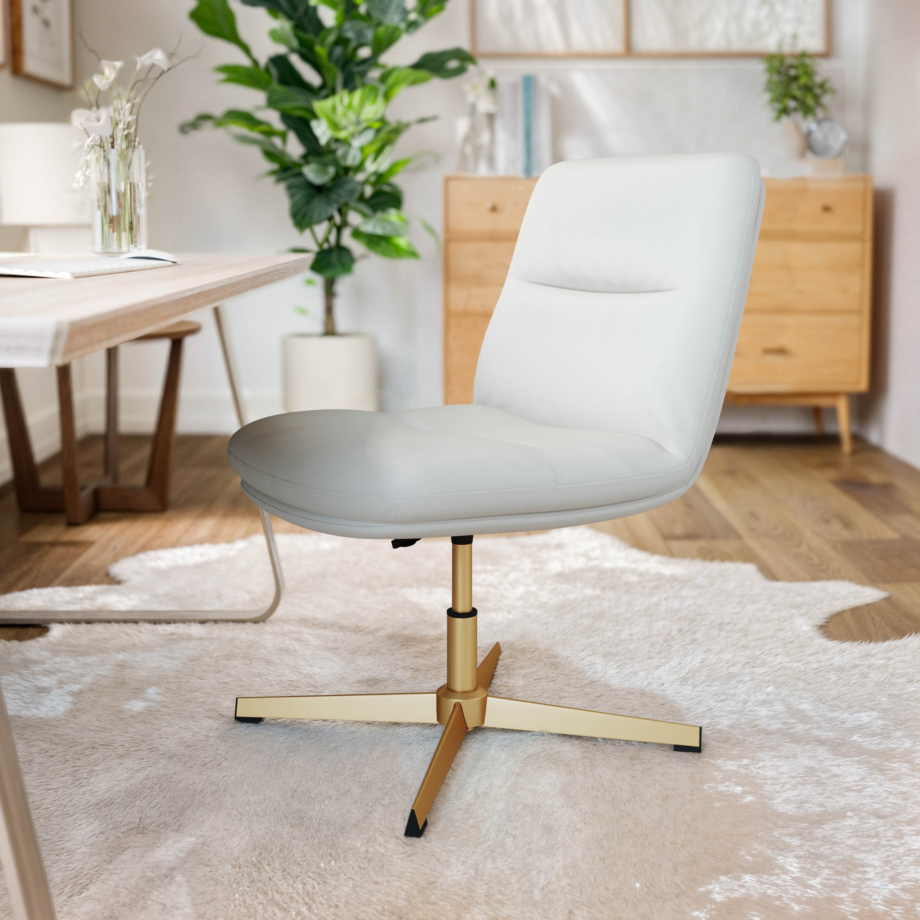 Chloe Commercial Mid-Back Padded Upholstered Armless Stationary Task Office Chair with Adjustable Height, Swivel Function, and Frame