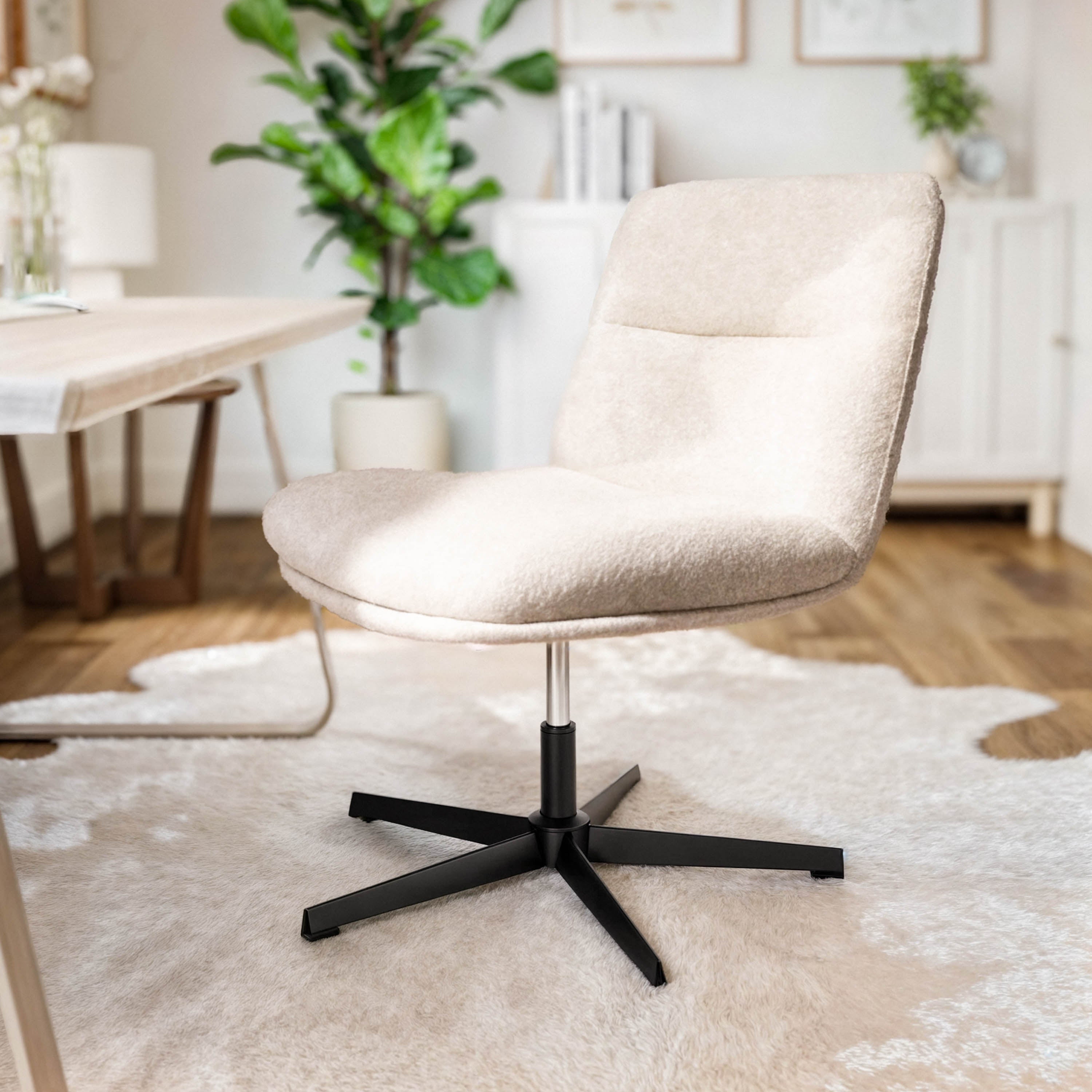 Chloe Commercial Wide Mid-Back Padded Upholstered Armless Stationary Task Office Chair with Adjustable Height, Swivel Function, Frame