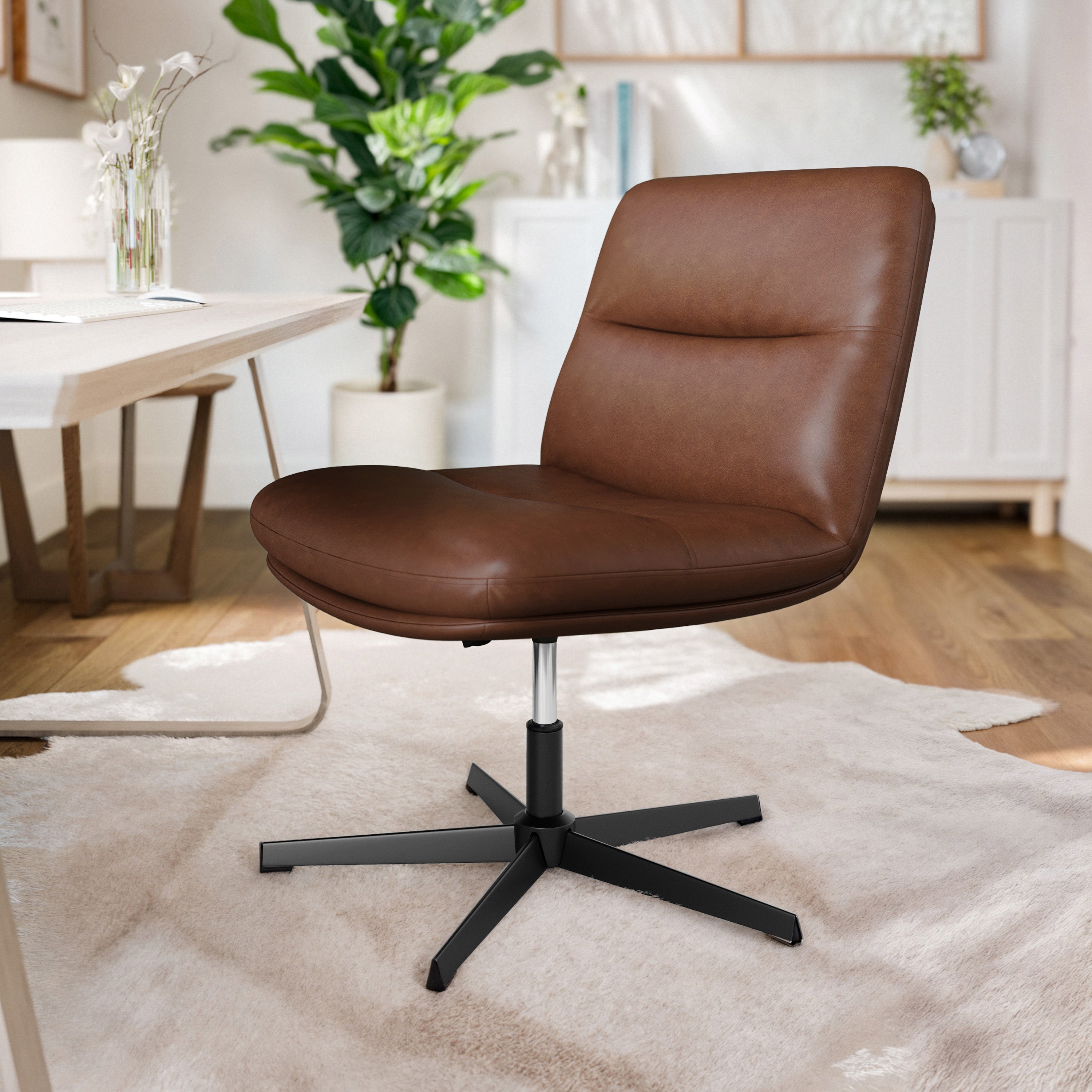 Chloe Commercial Wide Mid-Back Padded Upholstered Armless Stationary Task Office Chair with Adjustable Height, Swivel Function, Frame