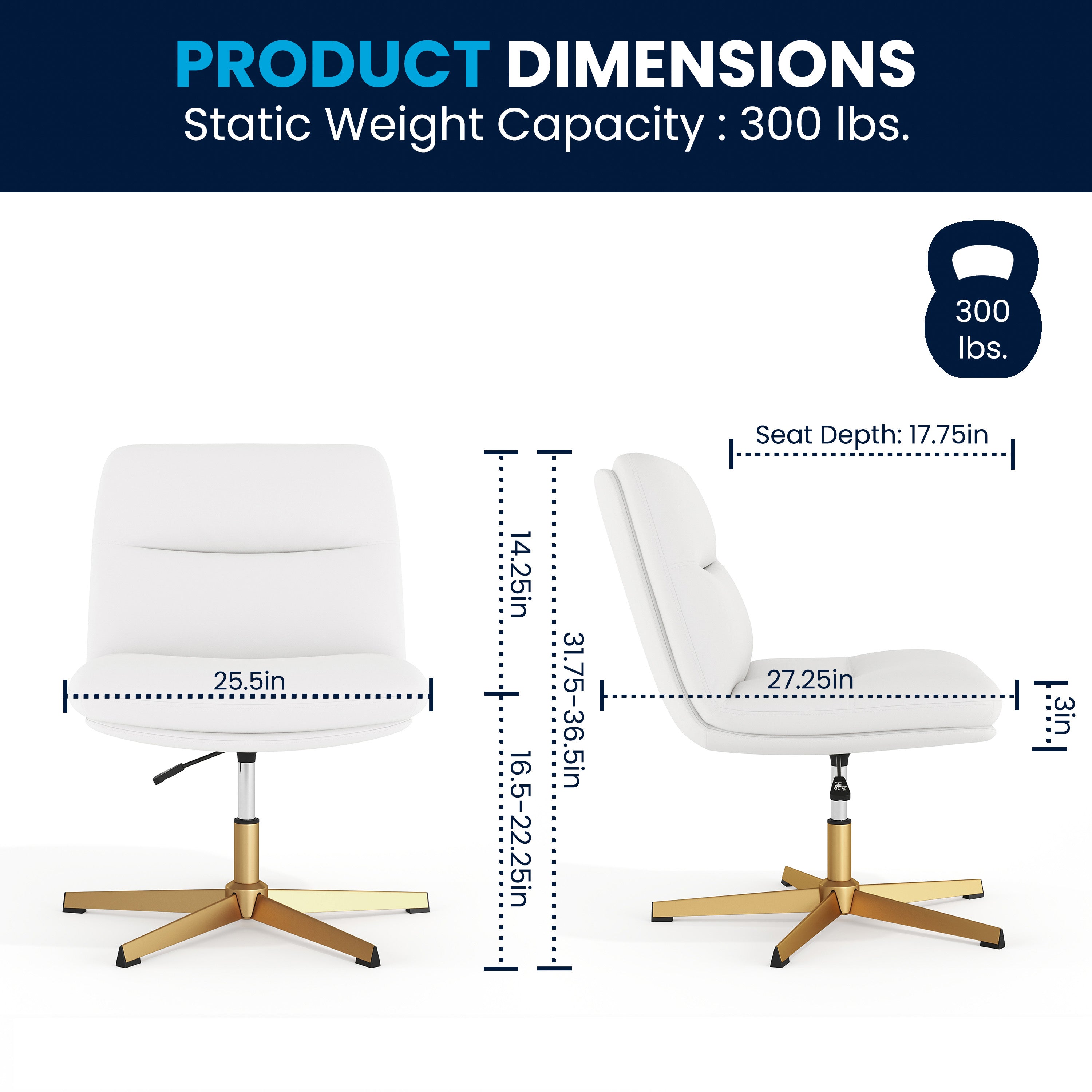 Chloe Commercial Wide Mid-Back Padded Upholstered Armless Stationary Task Office Chair with Adjustable Height, Swivel Function, Frame