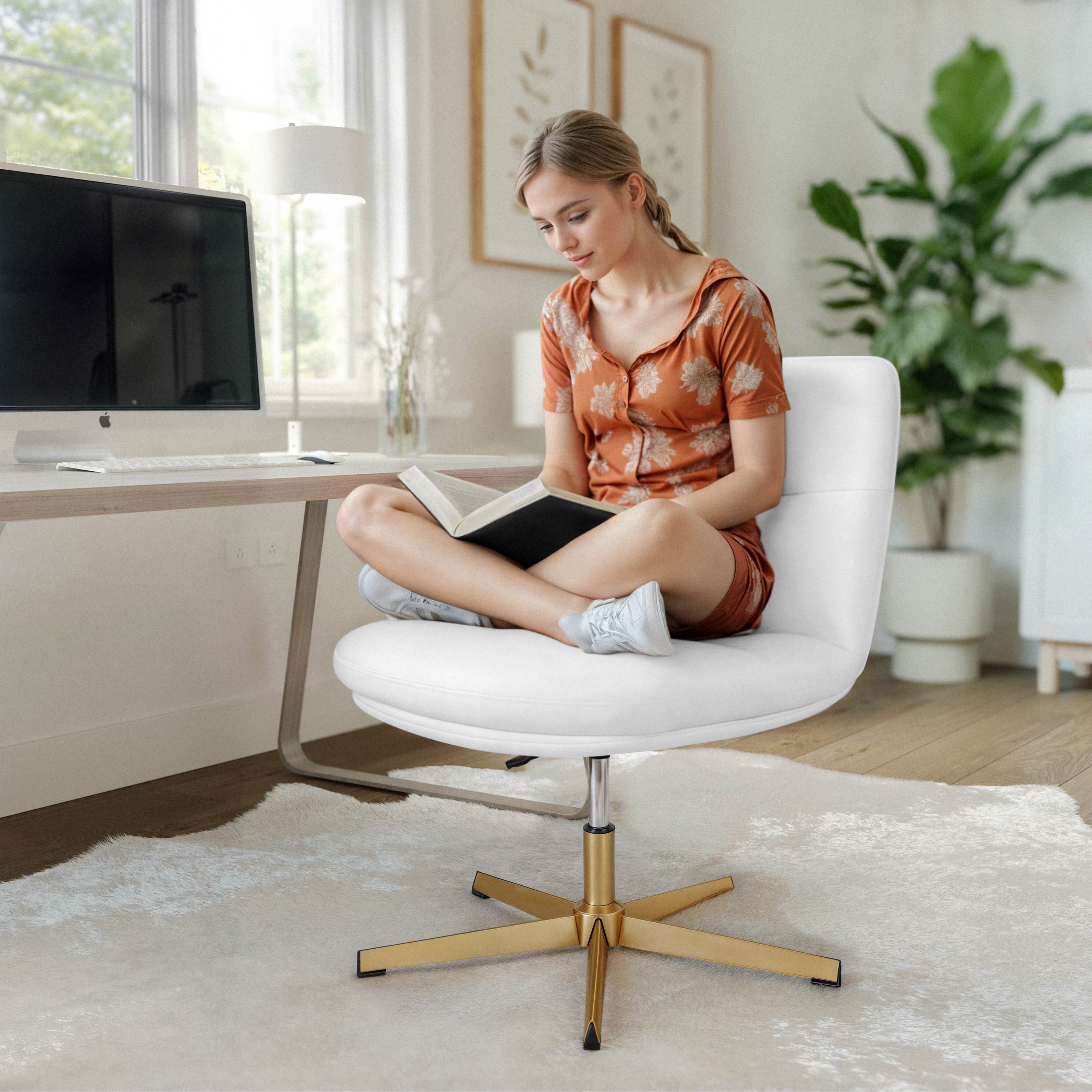 Chloe Commercial Wide Mid-Back Padded Upholstered Armless Stationary Task Office Chair with Adjustable Height, Swivel Function, Frame