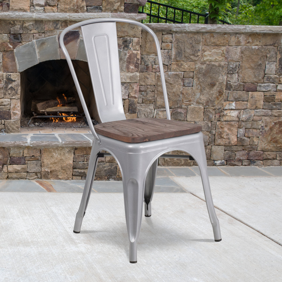 Metal Stackable Chair with Wood Seat