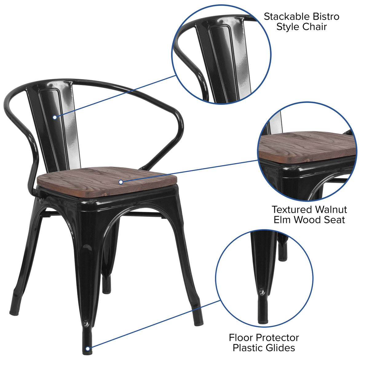 Metal Chair with Wood Seat and Arms