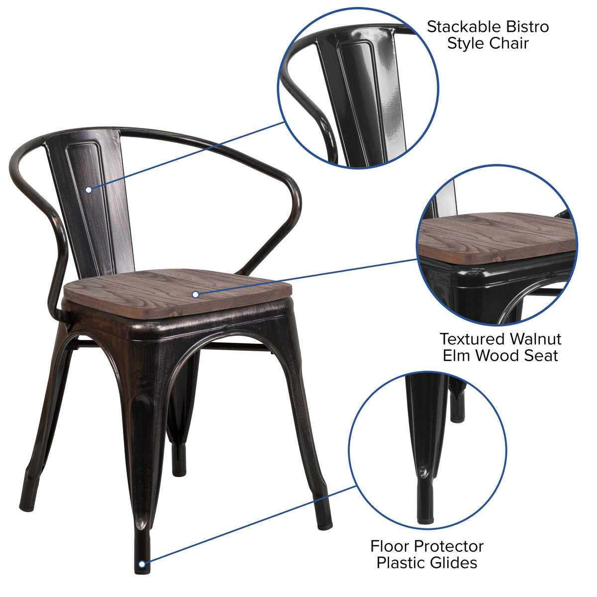 Metal Chair with Wood Seat and Arms