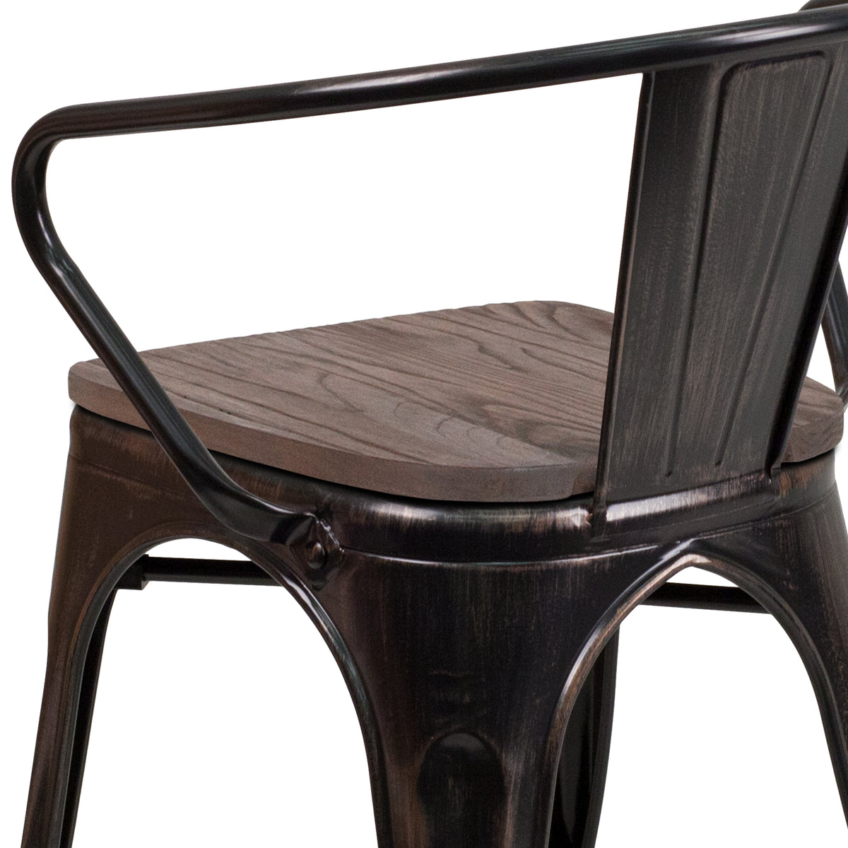 Metal Chair with Wood Seat and Arms