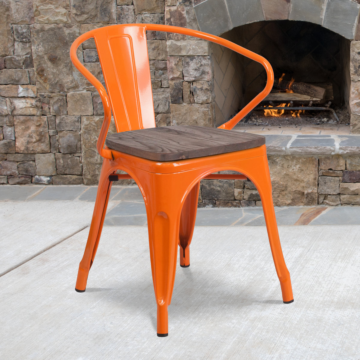 Metal Chair with Wood Seat and Arms
