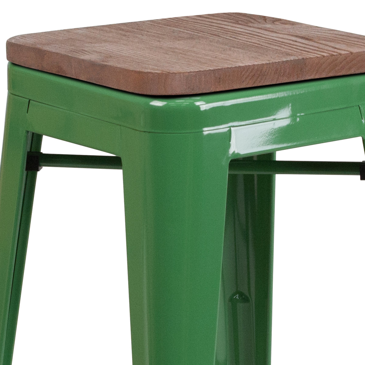 24" High Backless Metal Counter Height Stool with Square Wood Seat