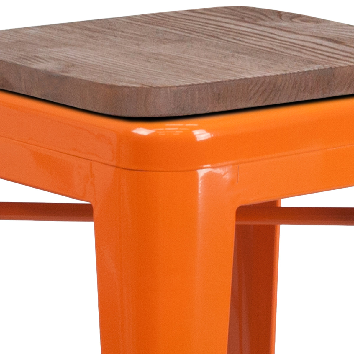 24" High Backless Metal Counter Height Stool with Square Wood Seat