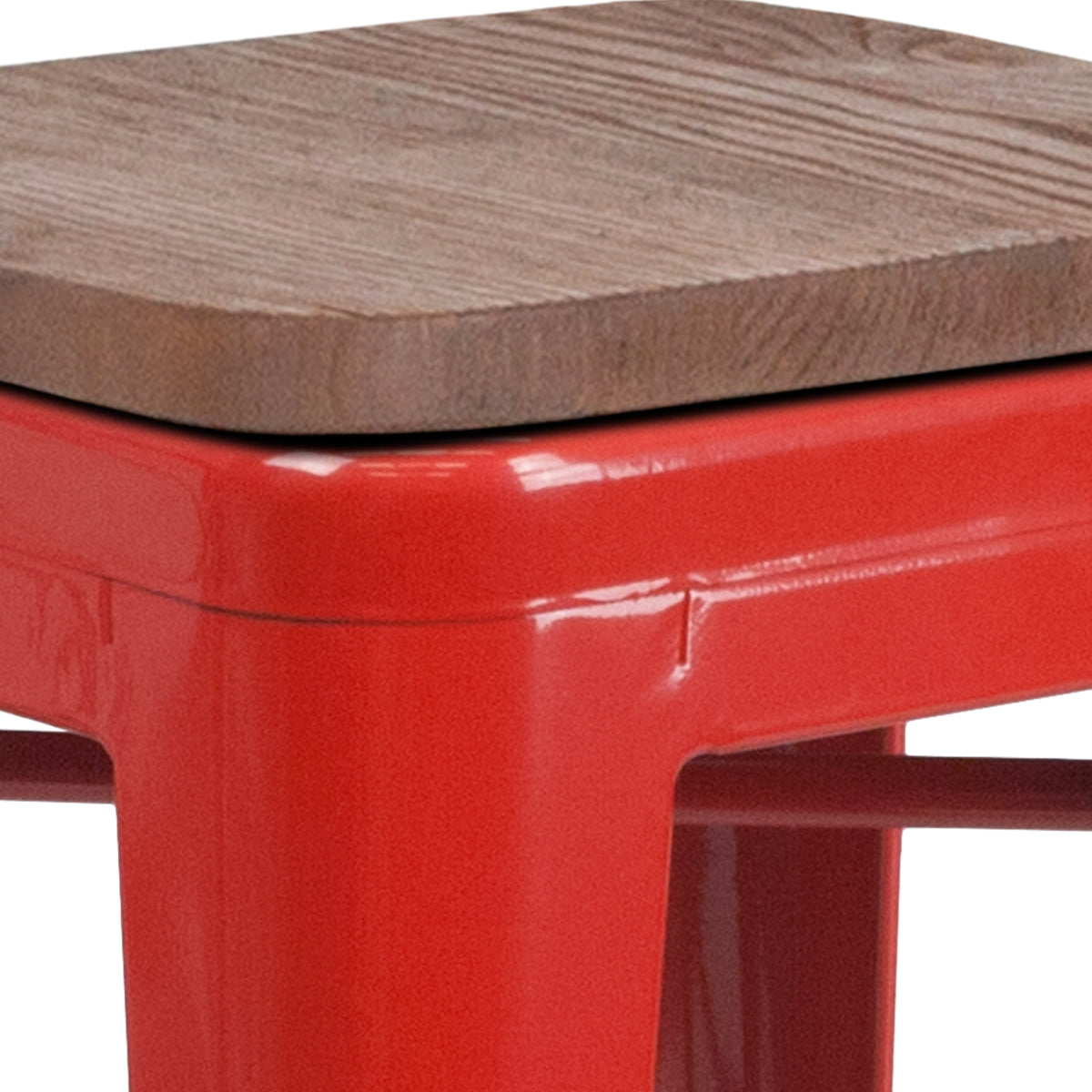24" High Backless Metal Counter Height Stool with Square Wood Seat