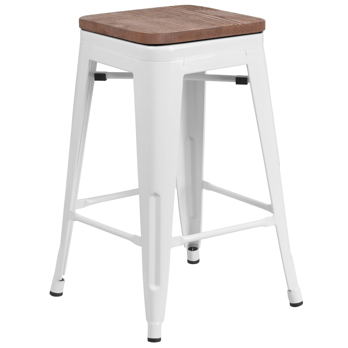 24" High Backless Metal Counter Height Stool with Square Wood Seat