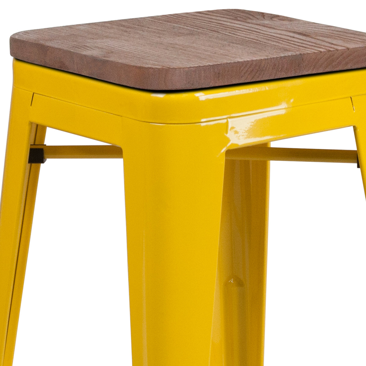 24" High Backless Metal Counter Height Stool with Square Wood Seat