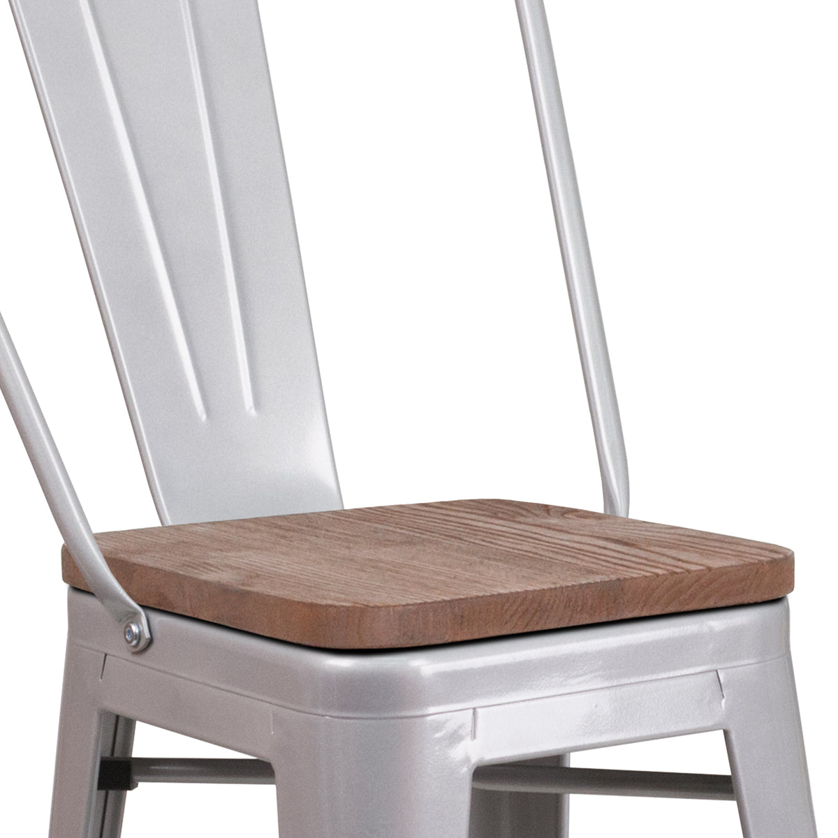 24" High Metal Counter Height Stool with Back and Wood Seat