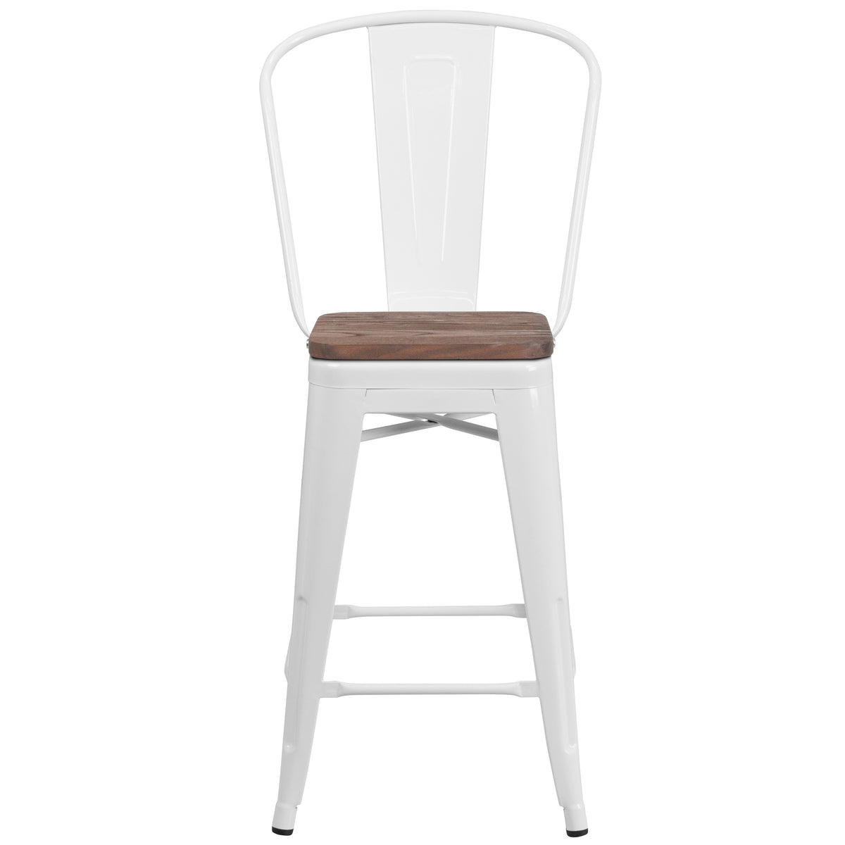 24" High Metal Counter Height Stool with Back and Wood Seat