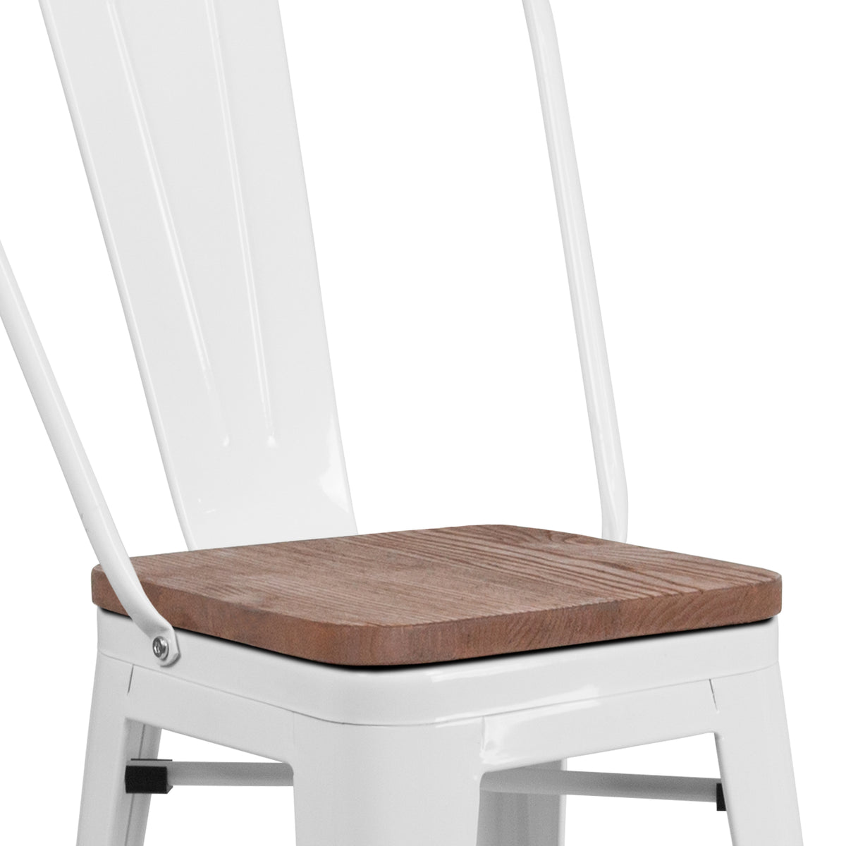 24" High Metal Counter Height Stool with Back and Wood Seat