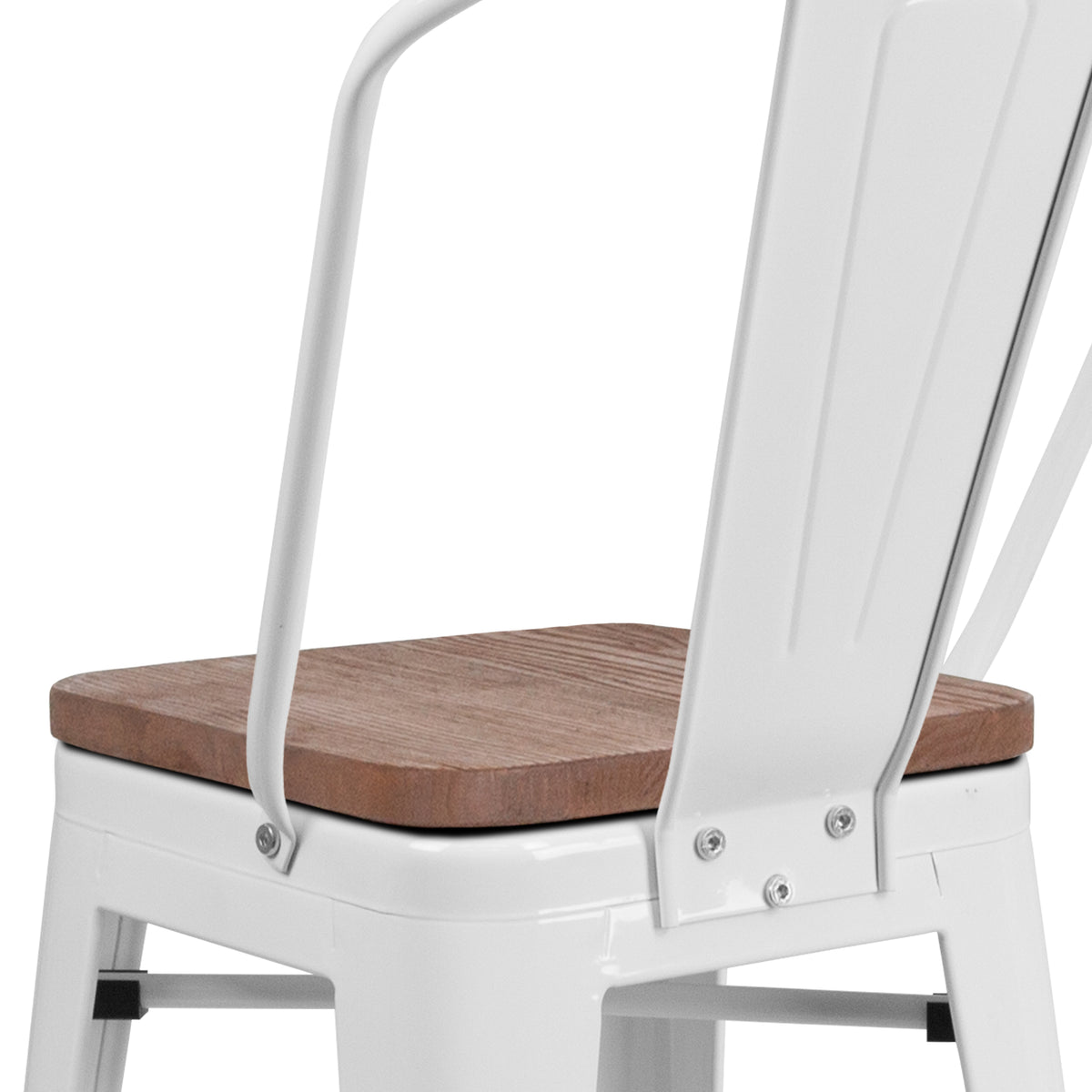 24" High Metal Counter Height Stool with Back and Wood Seat